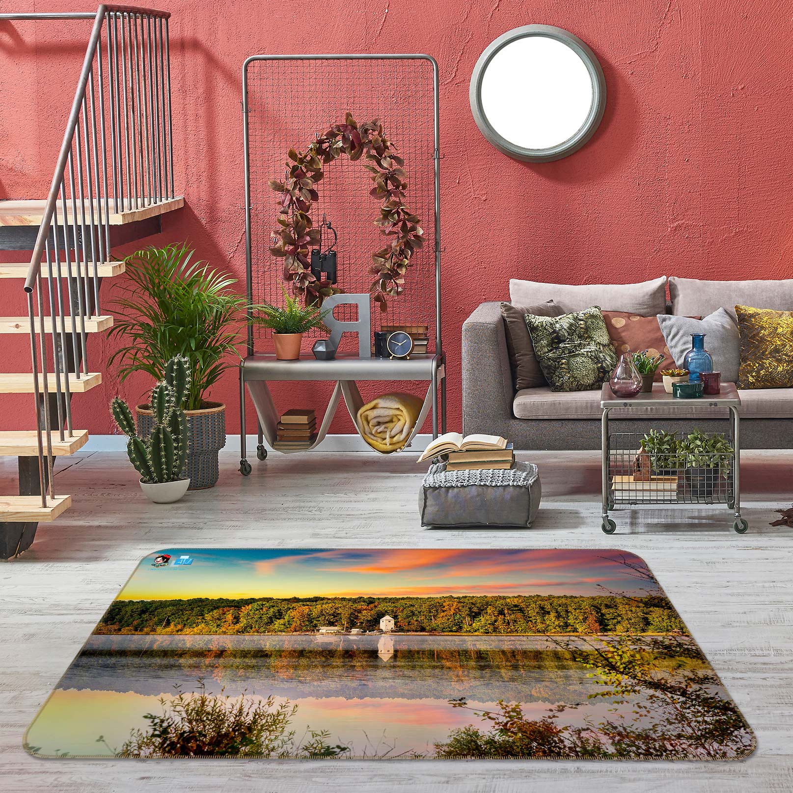 3D Sunset Forest Lake 5132 Beth Sheridan Rug Non Slip Rug Mat