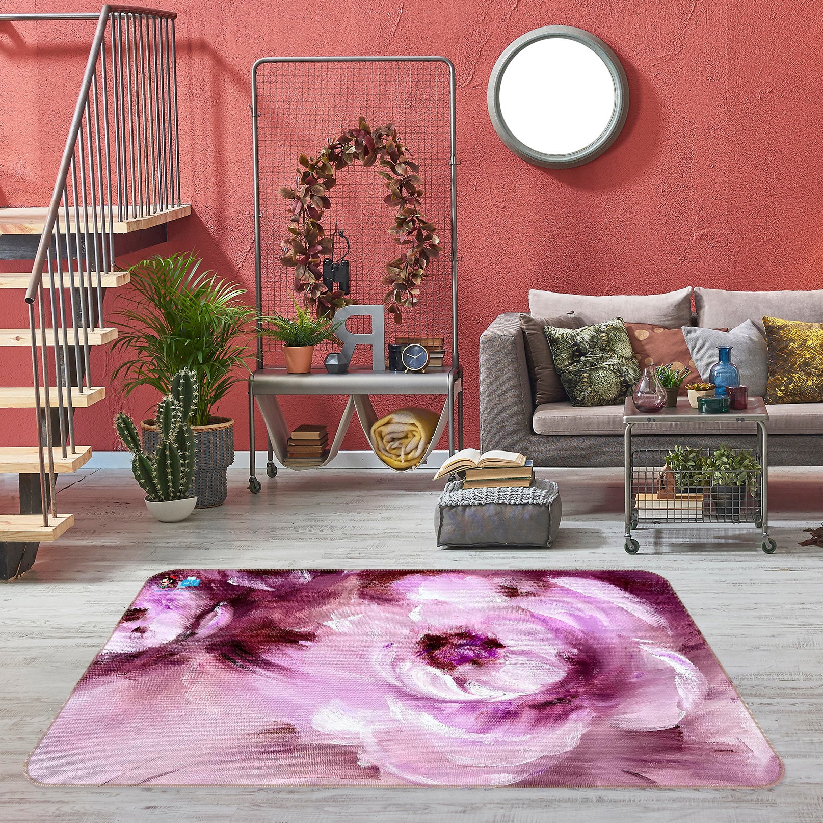 3D Pink Flower 1123 Skromova Marina Rug Non Slip Rug Mat