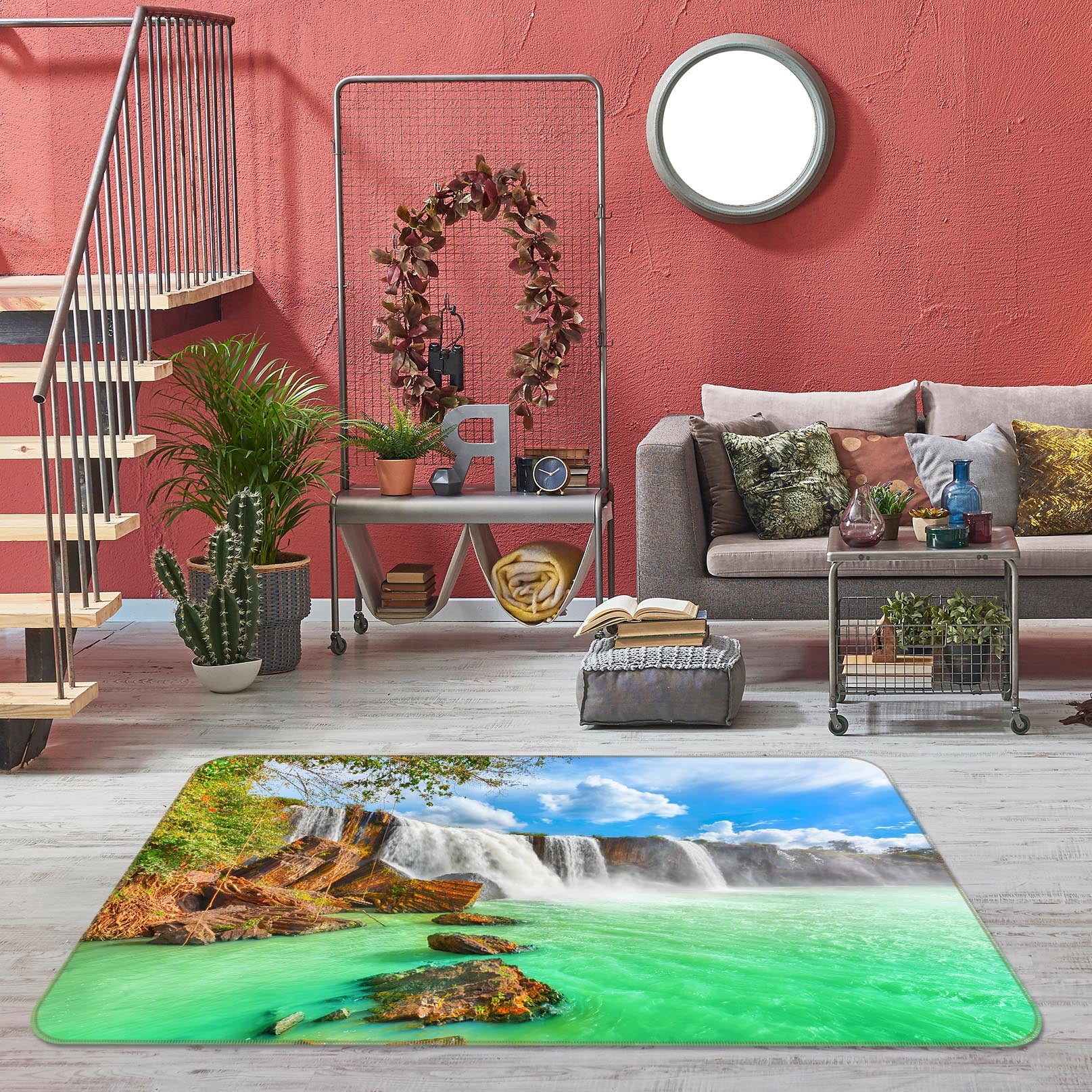 3D Green Water Waterfall 65083 Non Slip Rug Mat