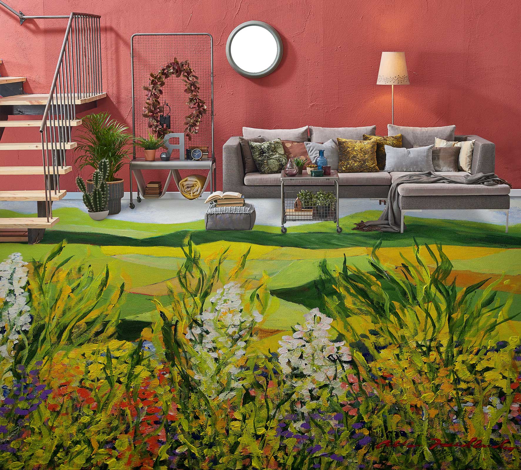 3D Flower Bush Hillside Lawn 9662 Allan P. Friedlander Floor Mural