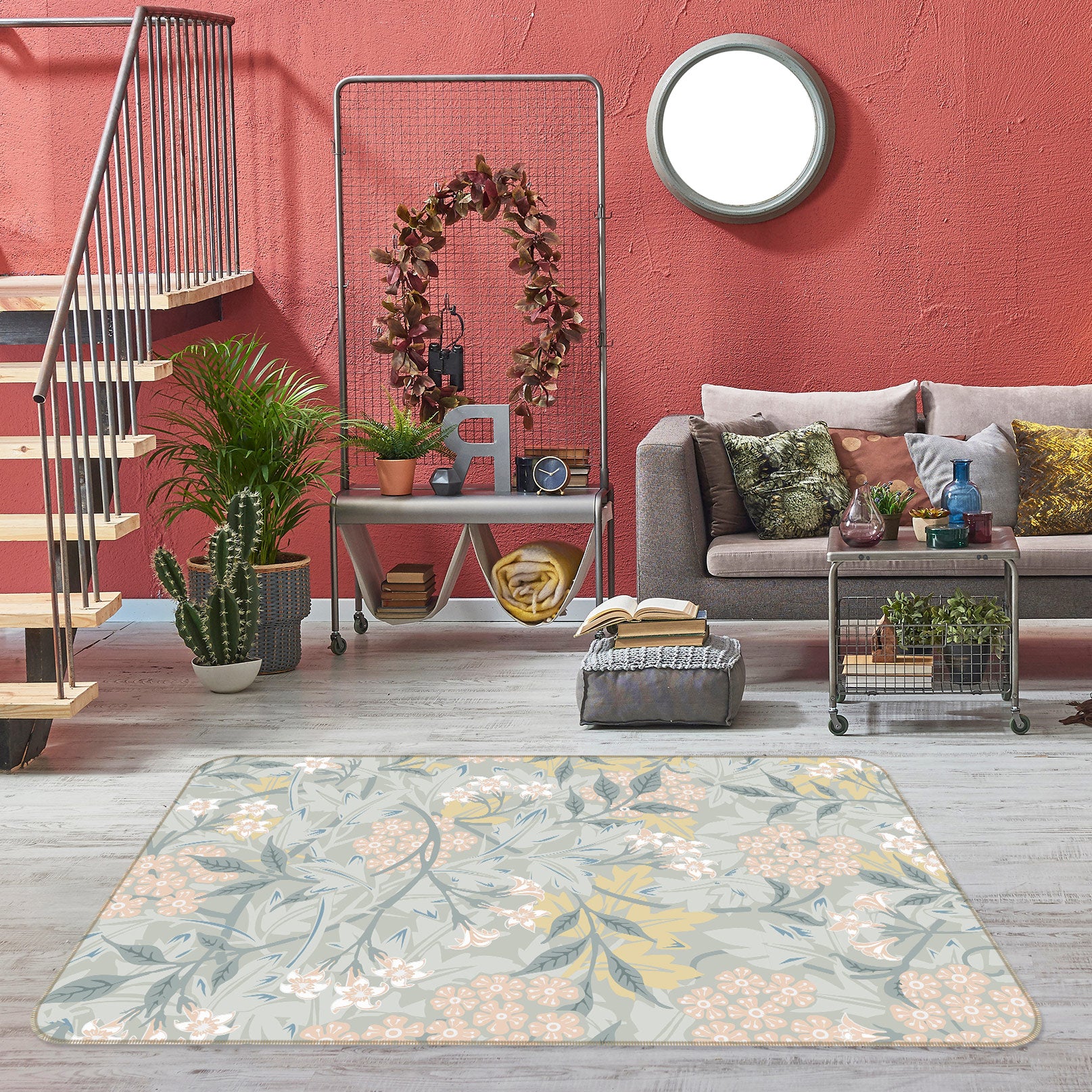3D Flower Pattern 33038 Non Slip Rug Mat