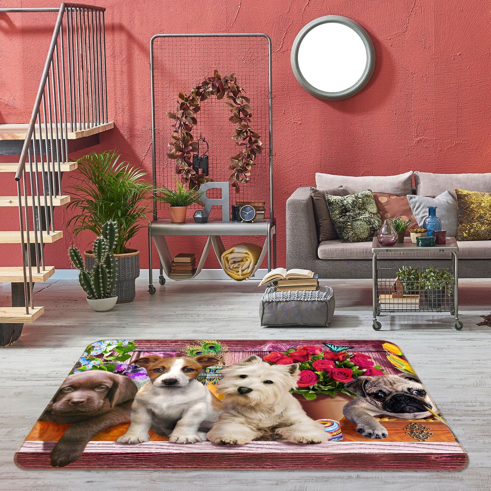 3D Dog Family 1057 Adrian Chesterman Rug Non Slip Rug Mat Mat AJ Creativity Home 