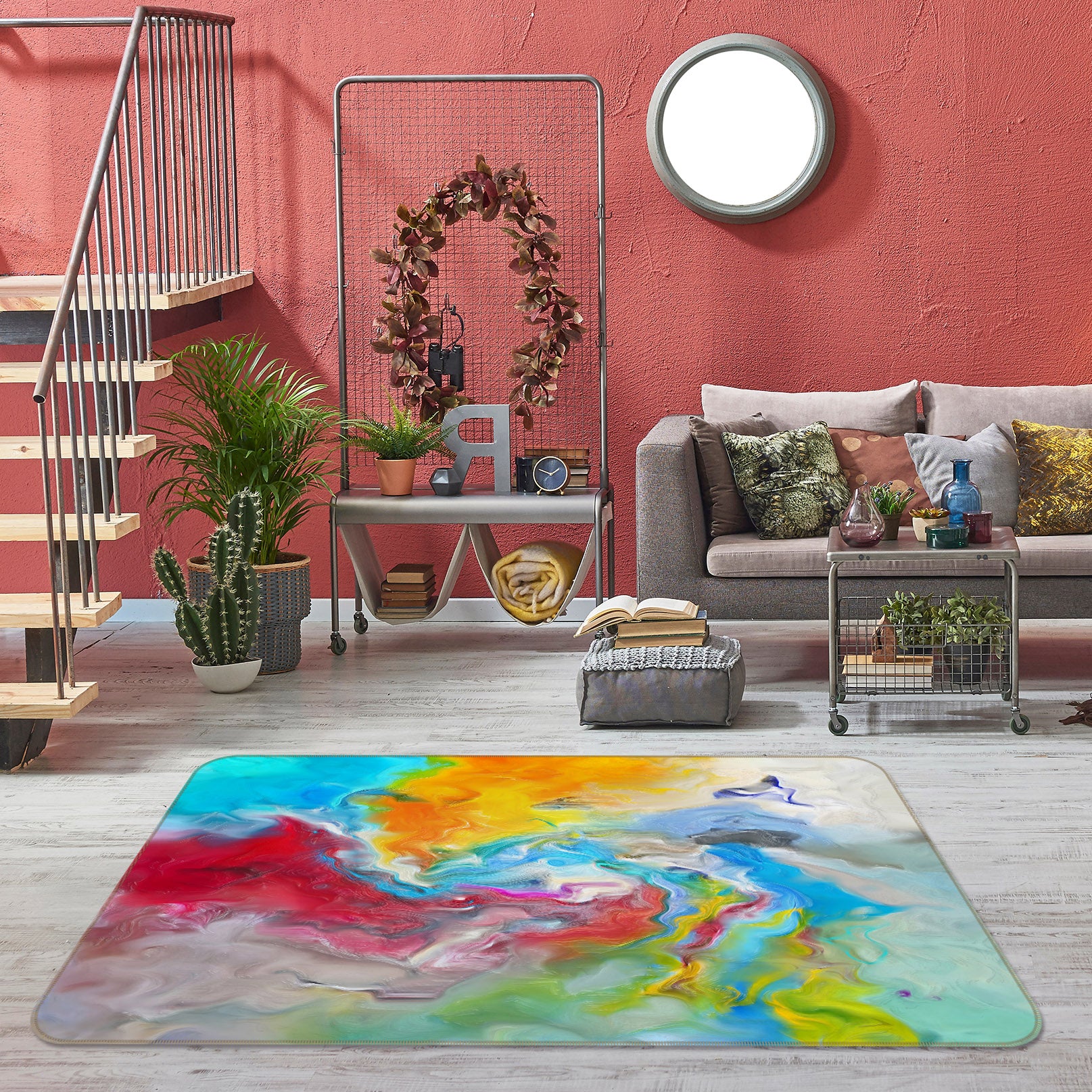 3D Multicolored Pattern 27102 Non Slip Rug Mat