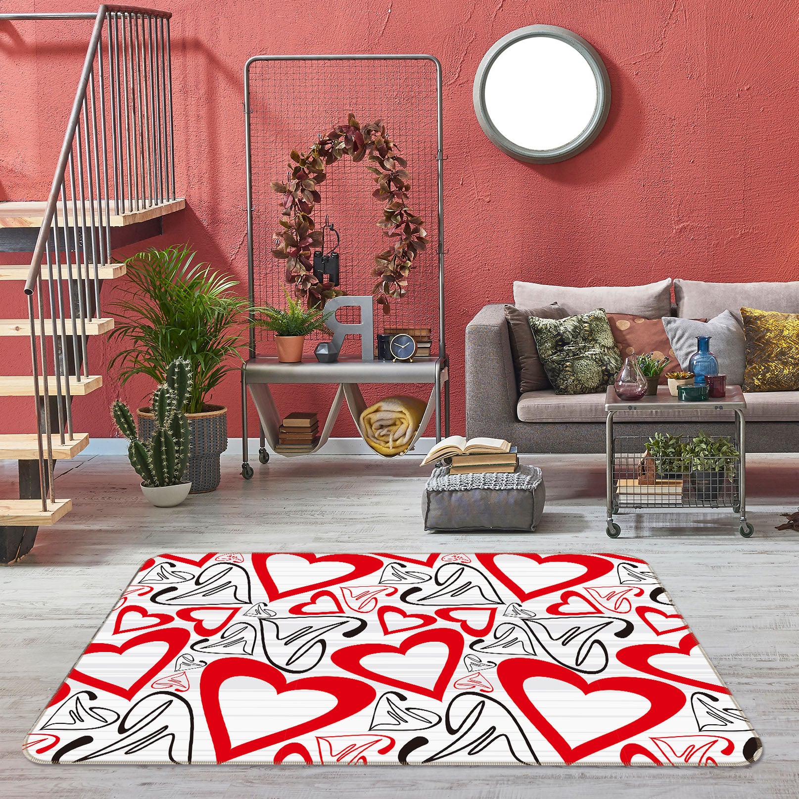 3D Heart Pattern 35239 Non Slip Rug Mat