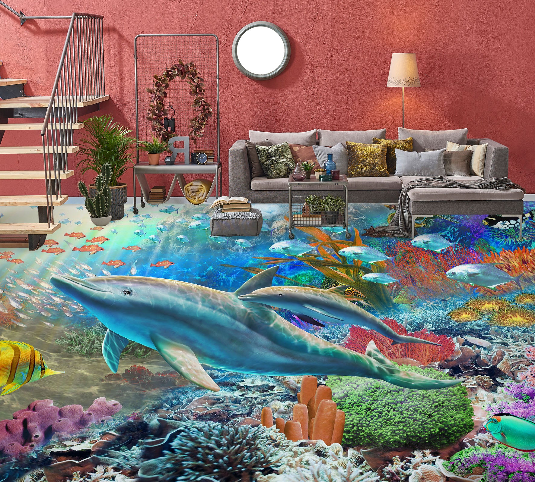 3D Dolphin Sea Fish 96215 Adrian Chesterman Floor Mural