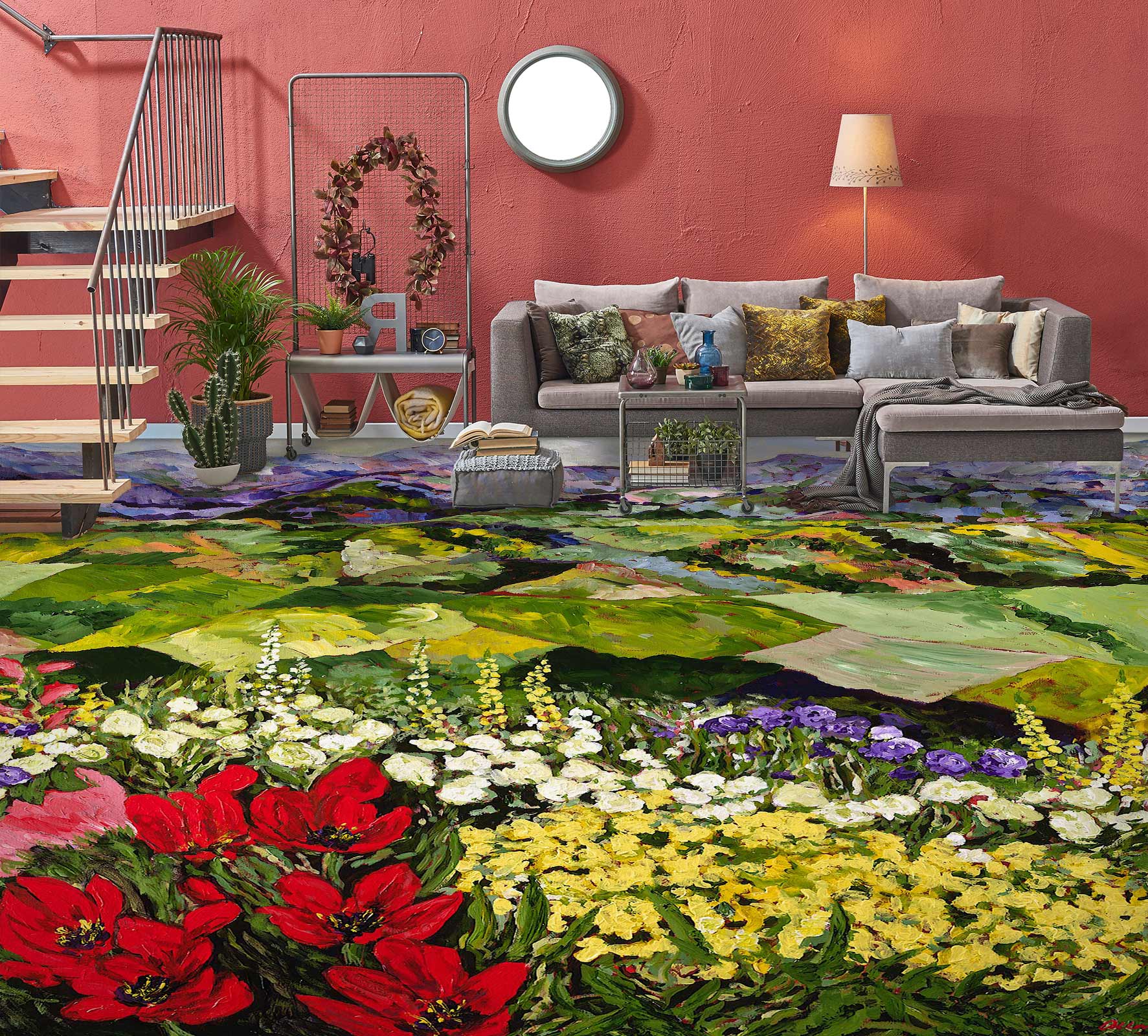3D Field Colorful Flowers 9543 Allan P. Friedlander Floor Mural
