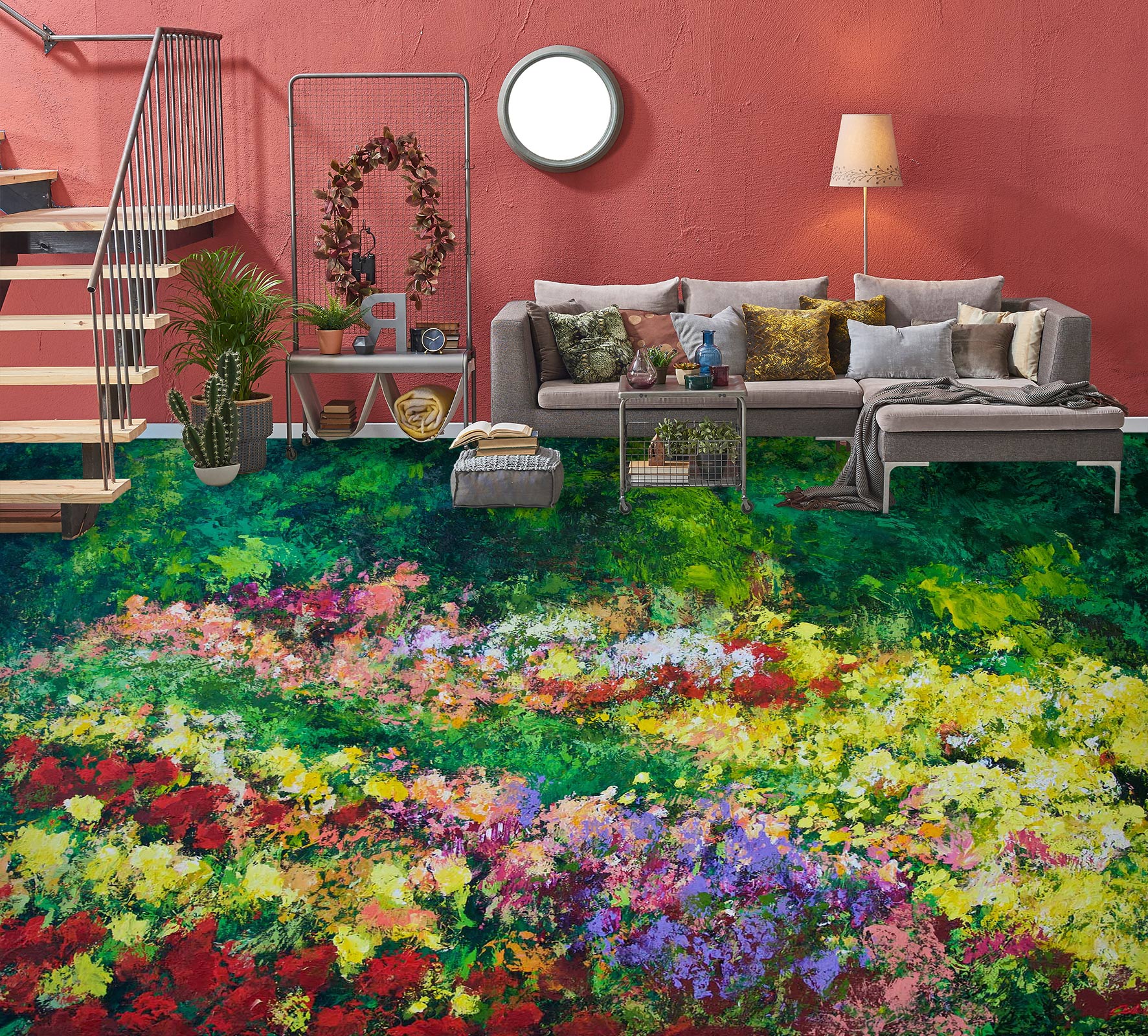 3D Colorful Flower Bush Painting 9628 Allan P. Friedlander Floor Mural