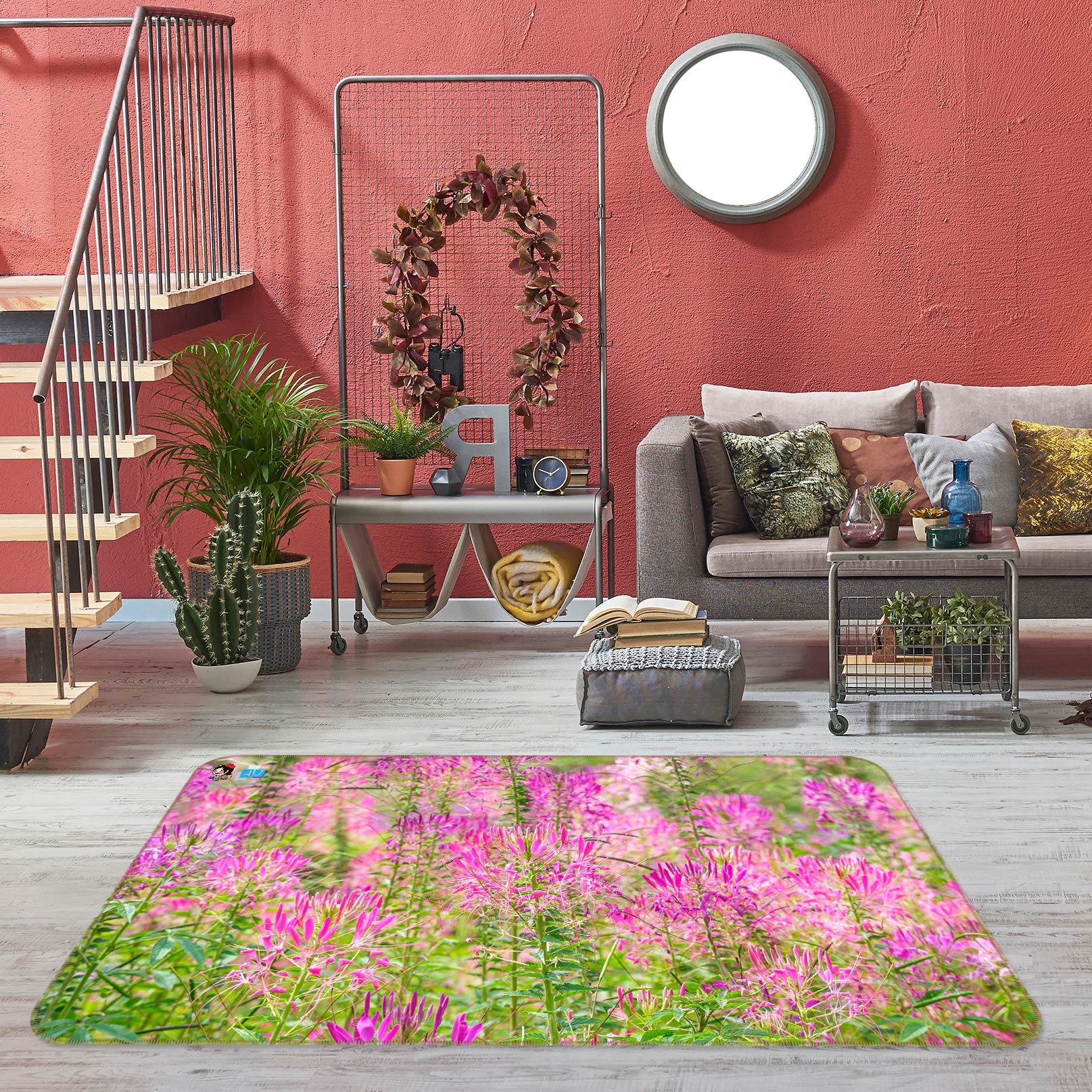 3D Pink Flowers 6867 Assaf Frank Rug Non Slip Rug Mat