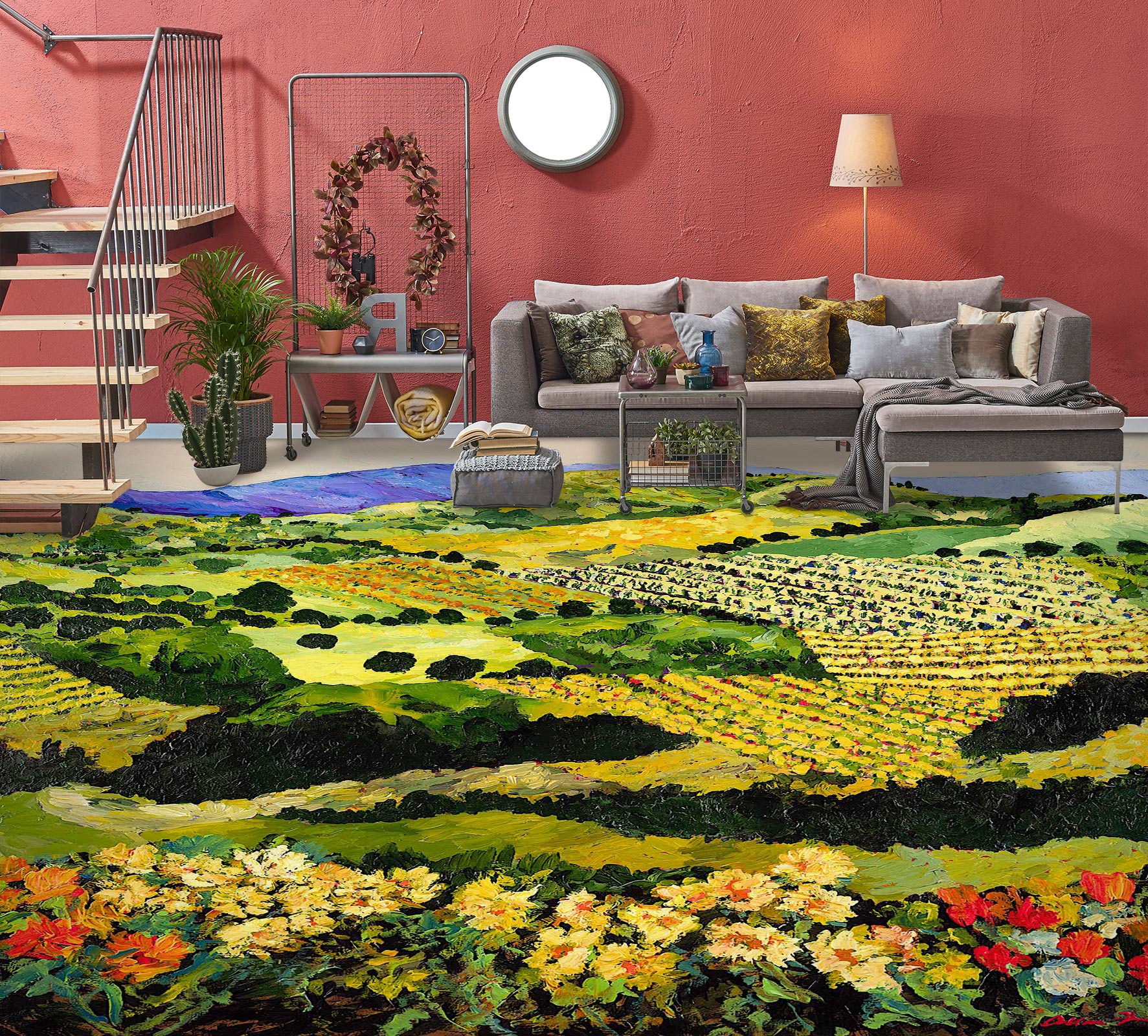 3D Field Lawn Flowers 9536 Allan P. Friedlander Floor Mural