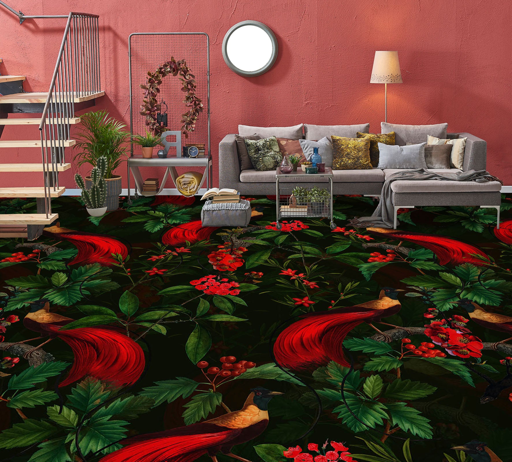 3D Red Fruit Leaves Clump 10022 Uta Naumann Floor Mural