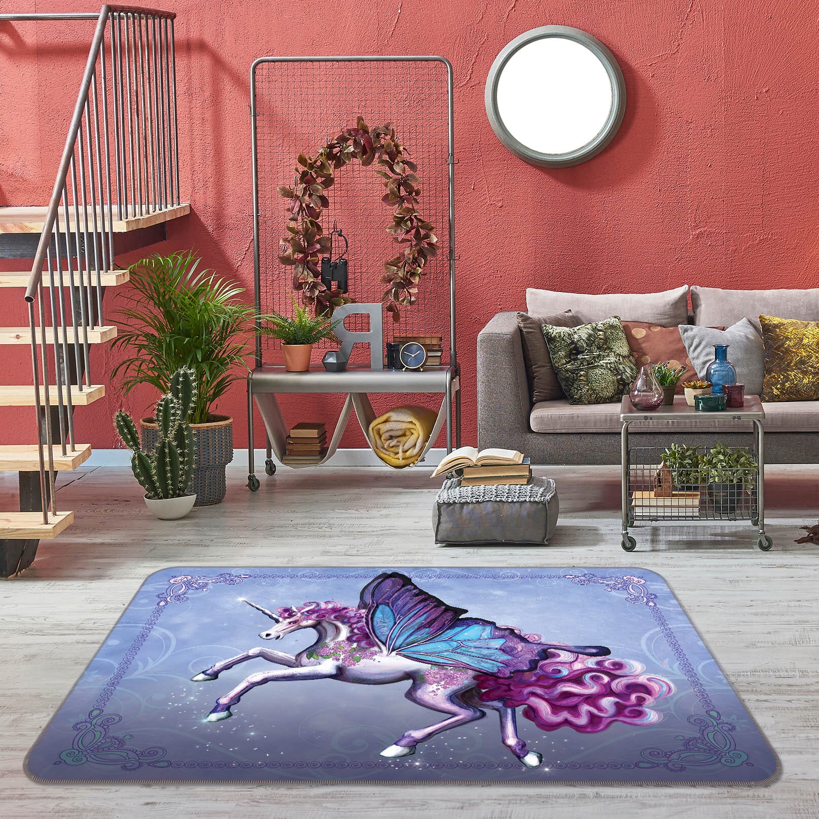 3D Wing Horse 3002 Rose Catherine Khan Rug Non Slip Rug Mat Mat AJ Creativity Home 