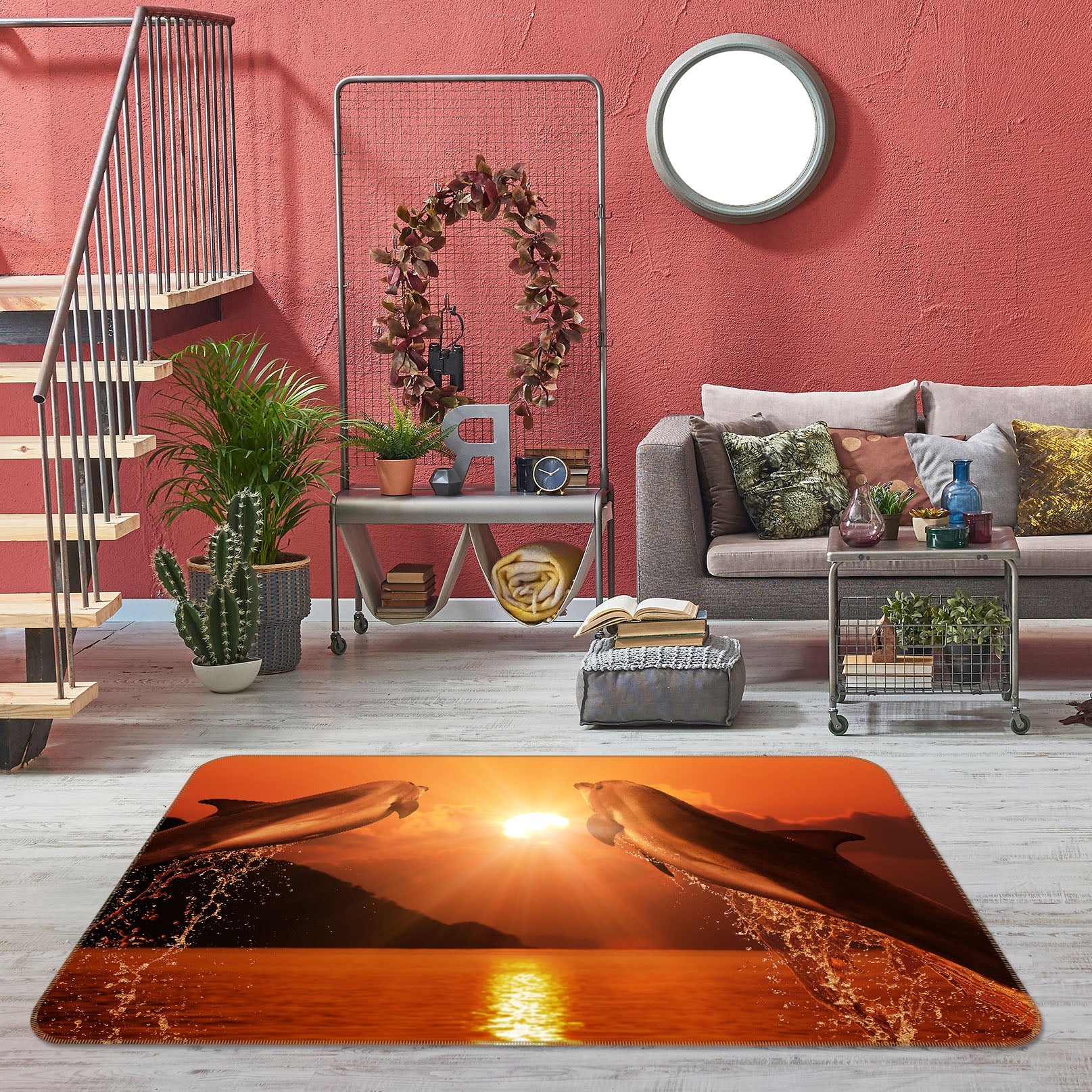 3D Dolphin Jumping 65072 Non Slip Rug Mat