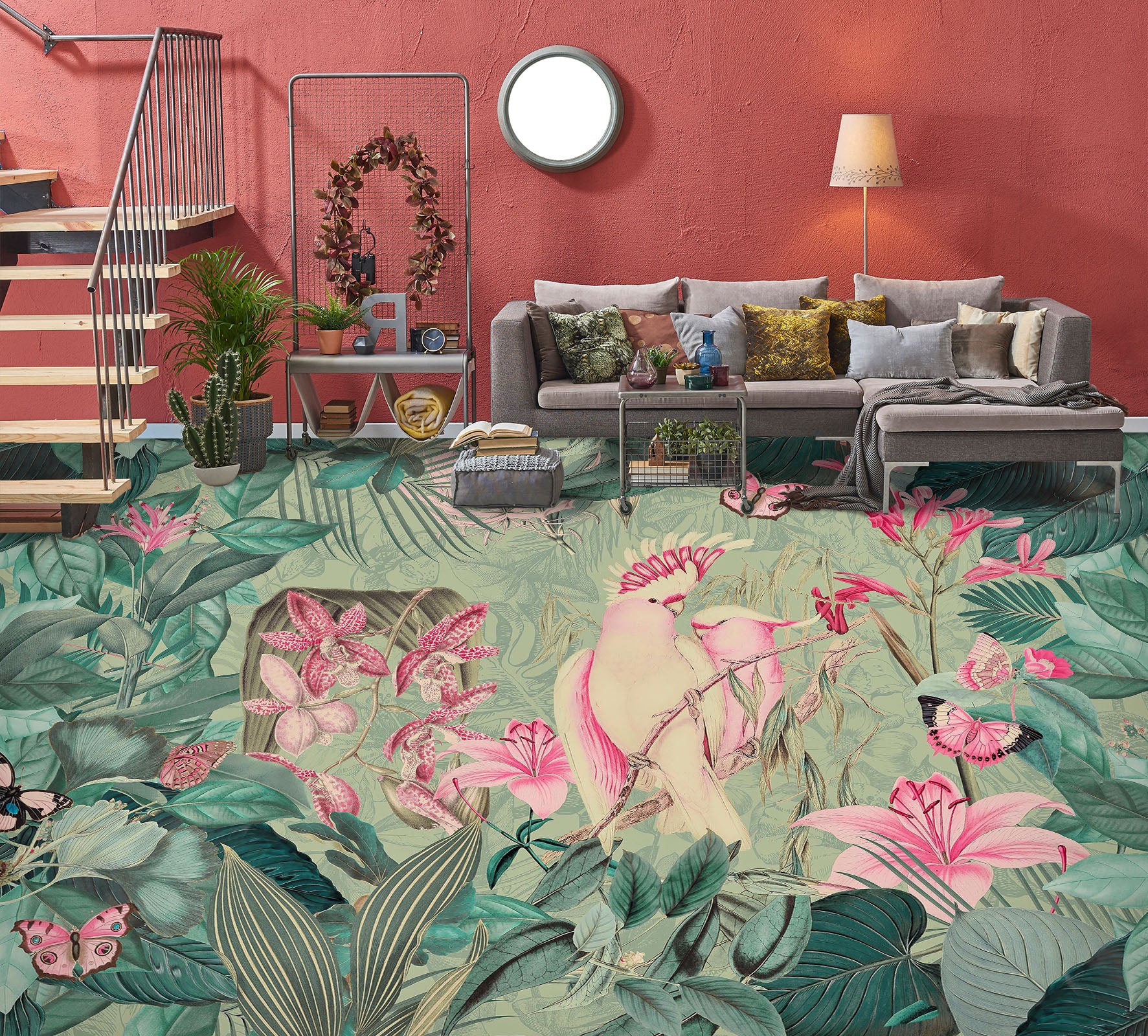 3D Grove Pink Parrot 104140 Andrea Haase Floor Mural