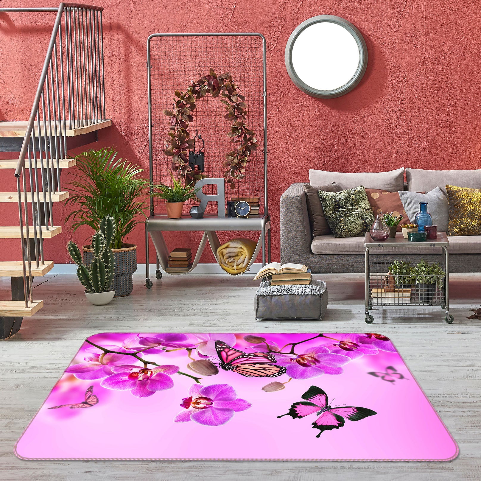 3D Purple Flower Butterfly 68181 Animal Non Slip Rug Mat