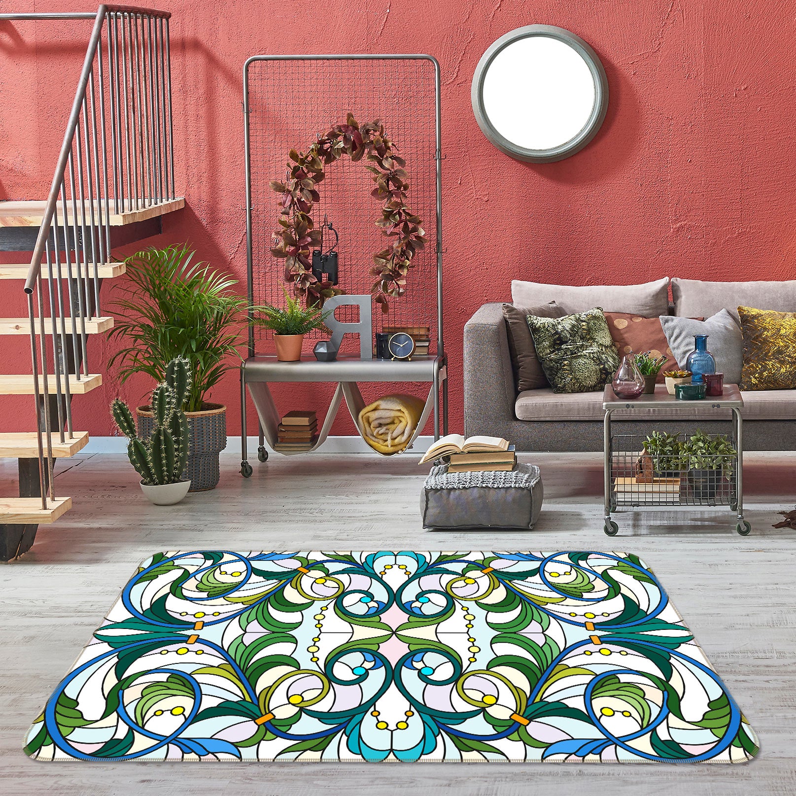 3D Green Pattern 33024 Non Slip Rug Mat