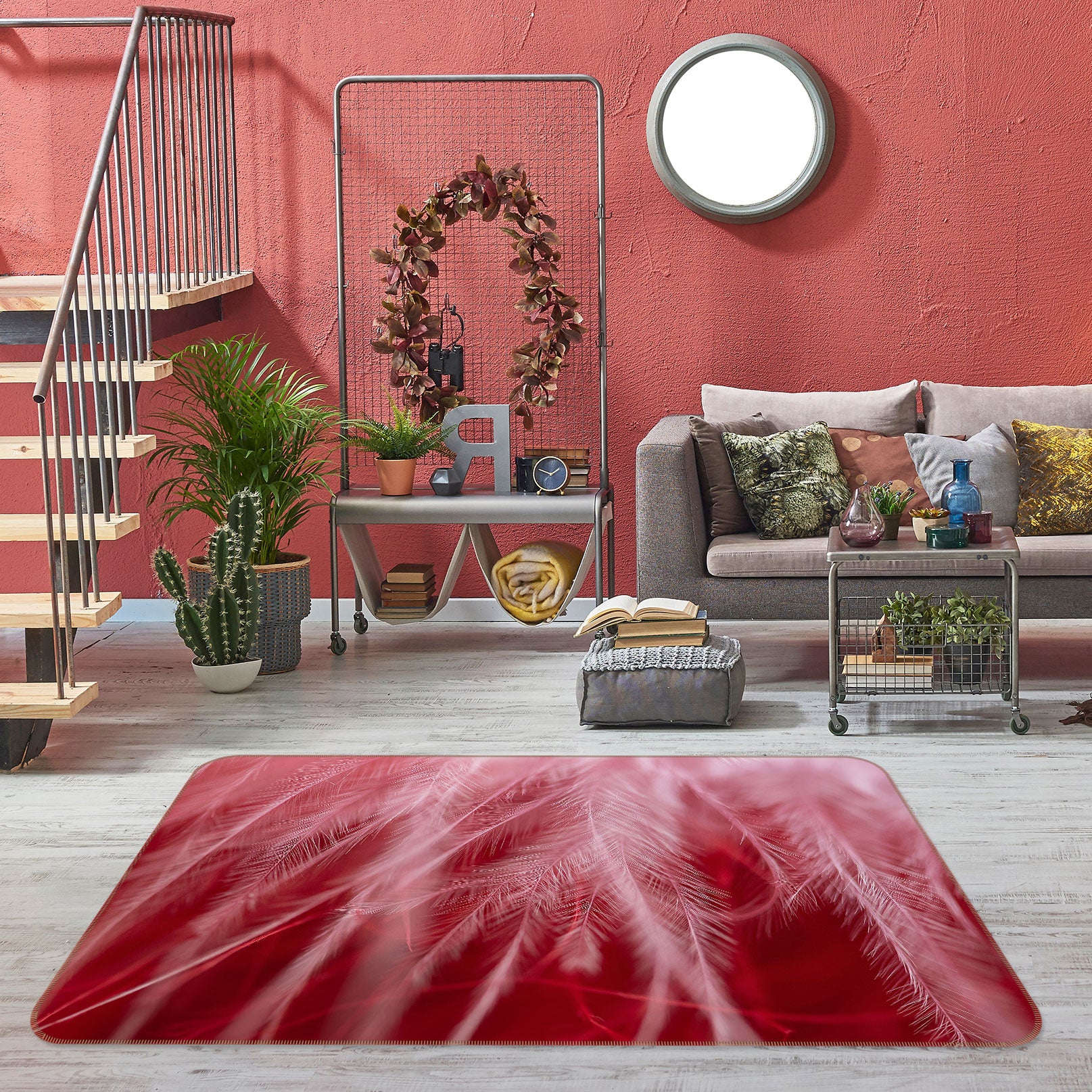 3D Red Feather 30041 Non Slip Rug Mat