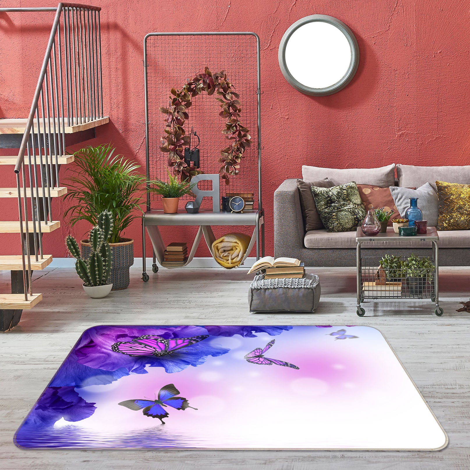 3D Blue Butterfly 051 Animal Non Slip Rug Mat