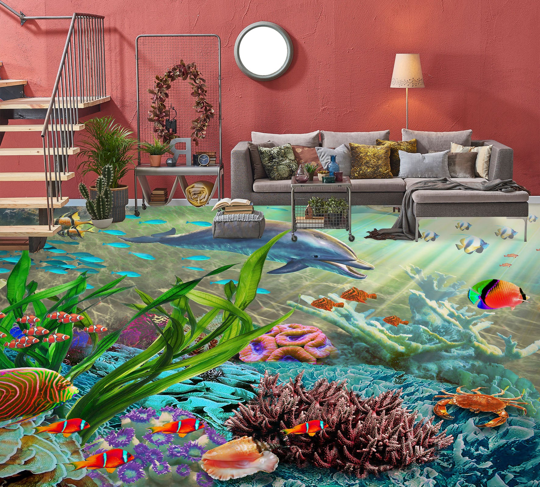 3D Seabed Seaweed Coral Fish 98166 Adrian Chesterman Floor Mural