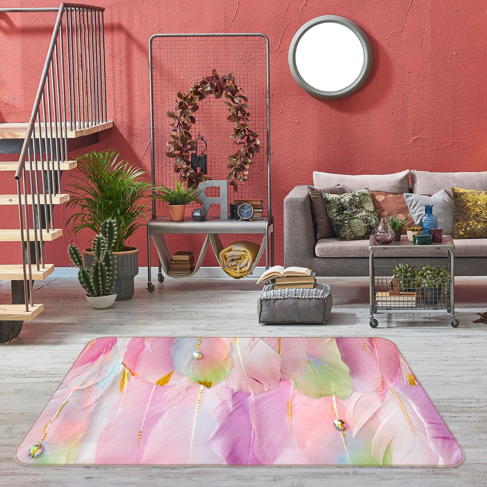 3D Colored Feathers 77173 Non Slip Rug Mat