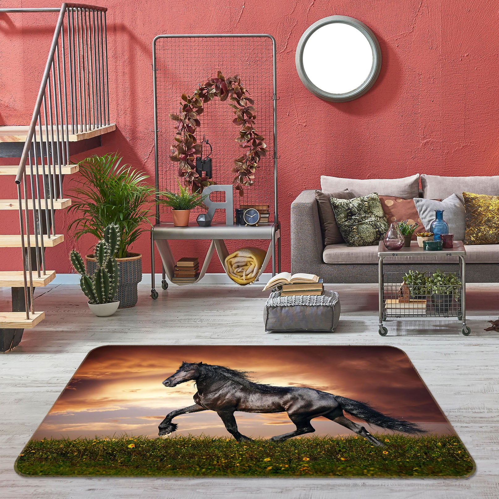 3D Horse Flower 097 Animal Non Slip Rug Mat
