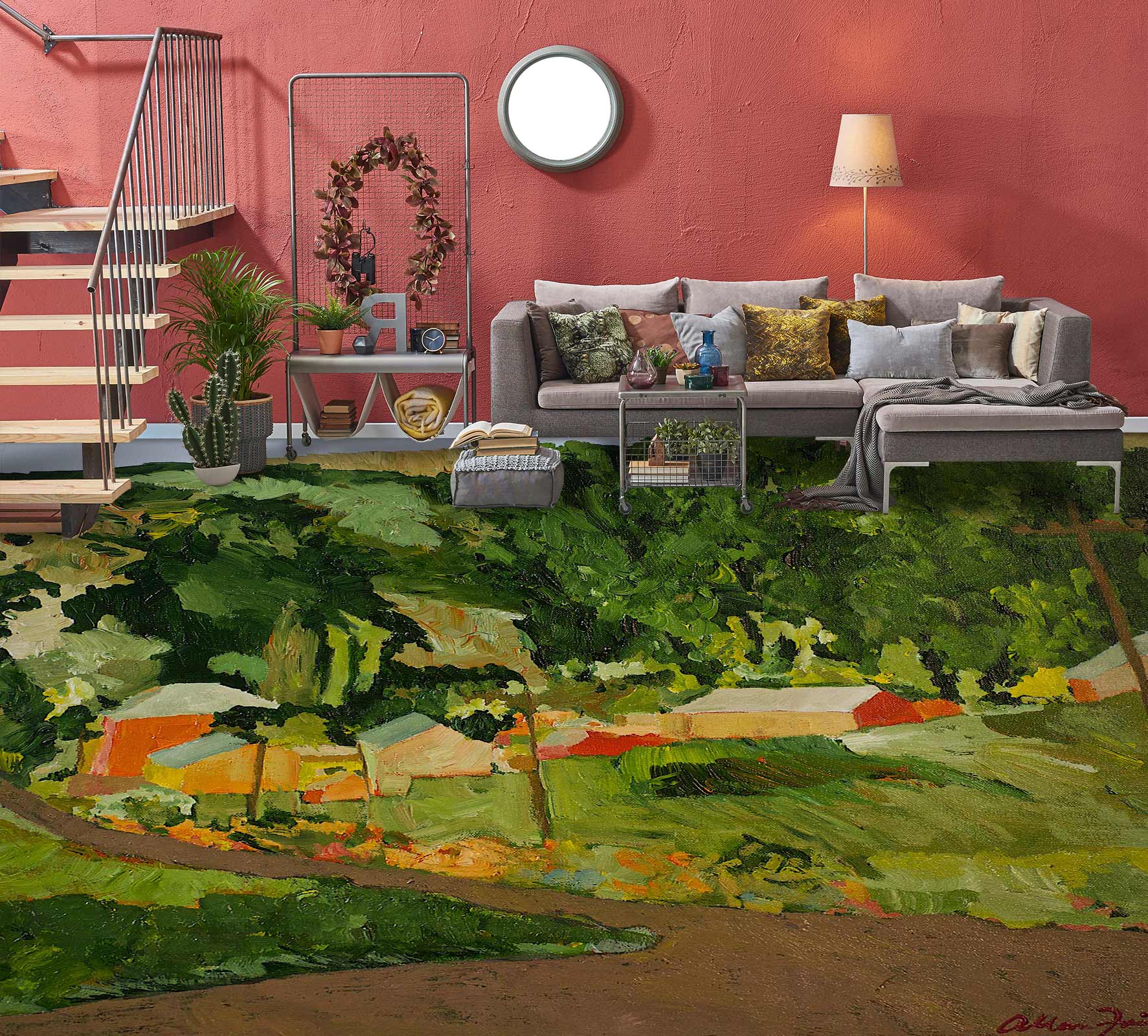 3D Green Meadow Mountains 9610 Allan P. Friedlander Floor Mural