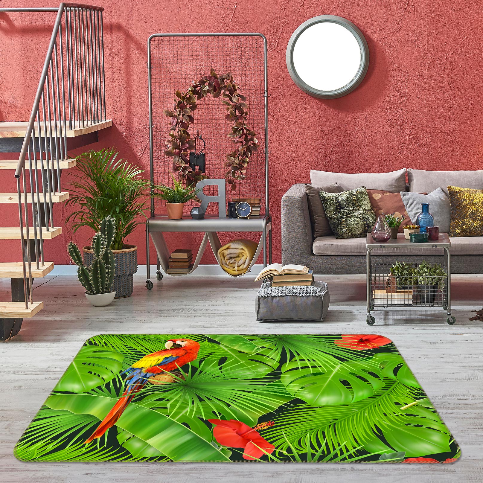 3D Leaves Parrot 77159 Non Slip Rug Mat
