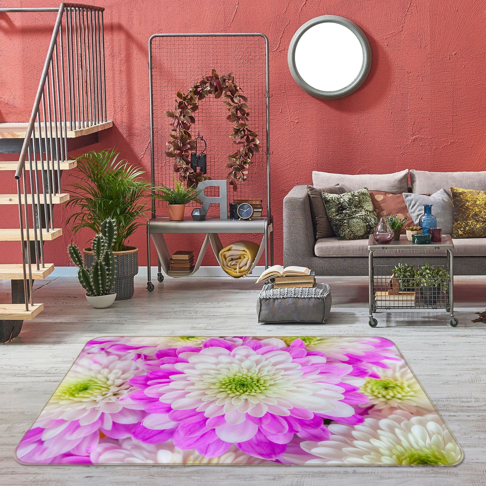 3D White Chrysanthemum 3021 Assaf Frank Rug Non Slip Rug Mat Mat AJ Creativity Home 