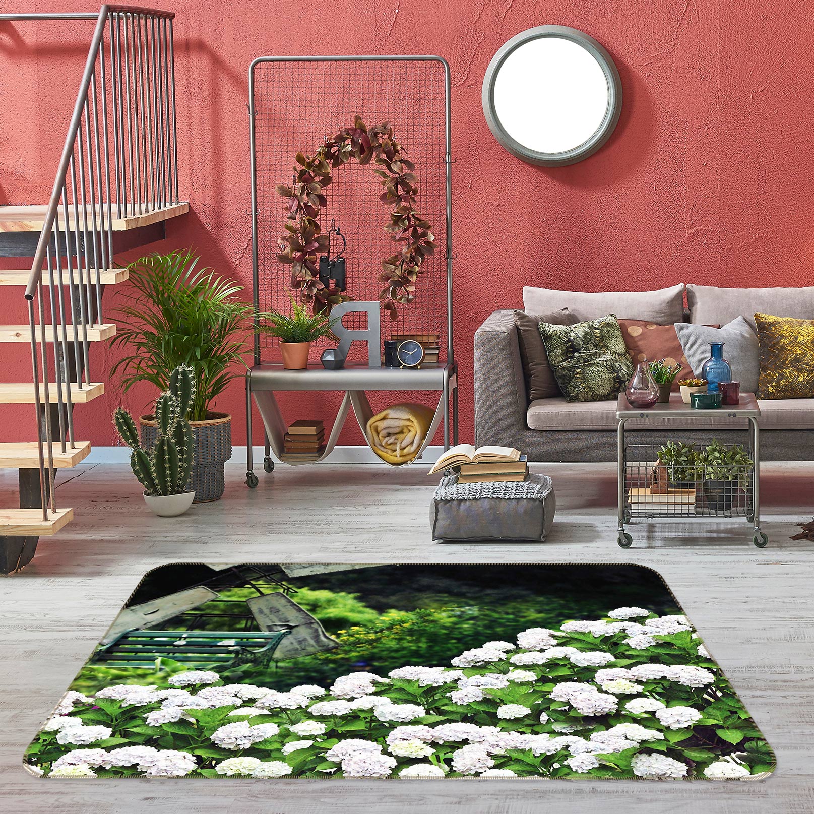3D White Flowers 75186 Non Slip Rug Mat