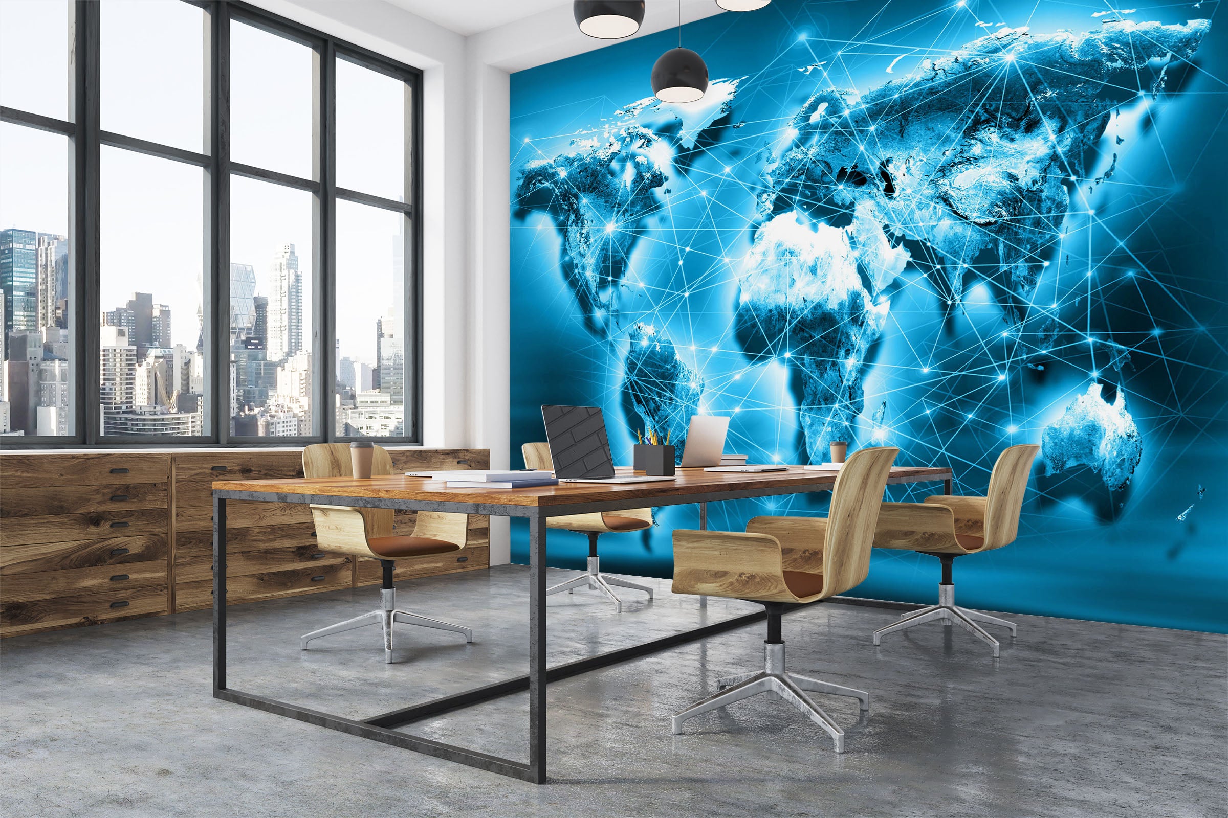 3D Blue Planet 2114 World Map Wall Murals