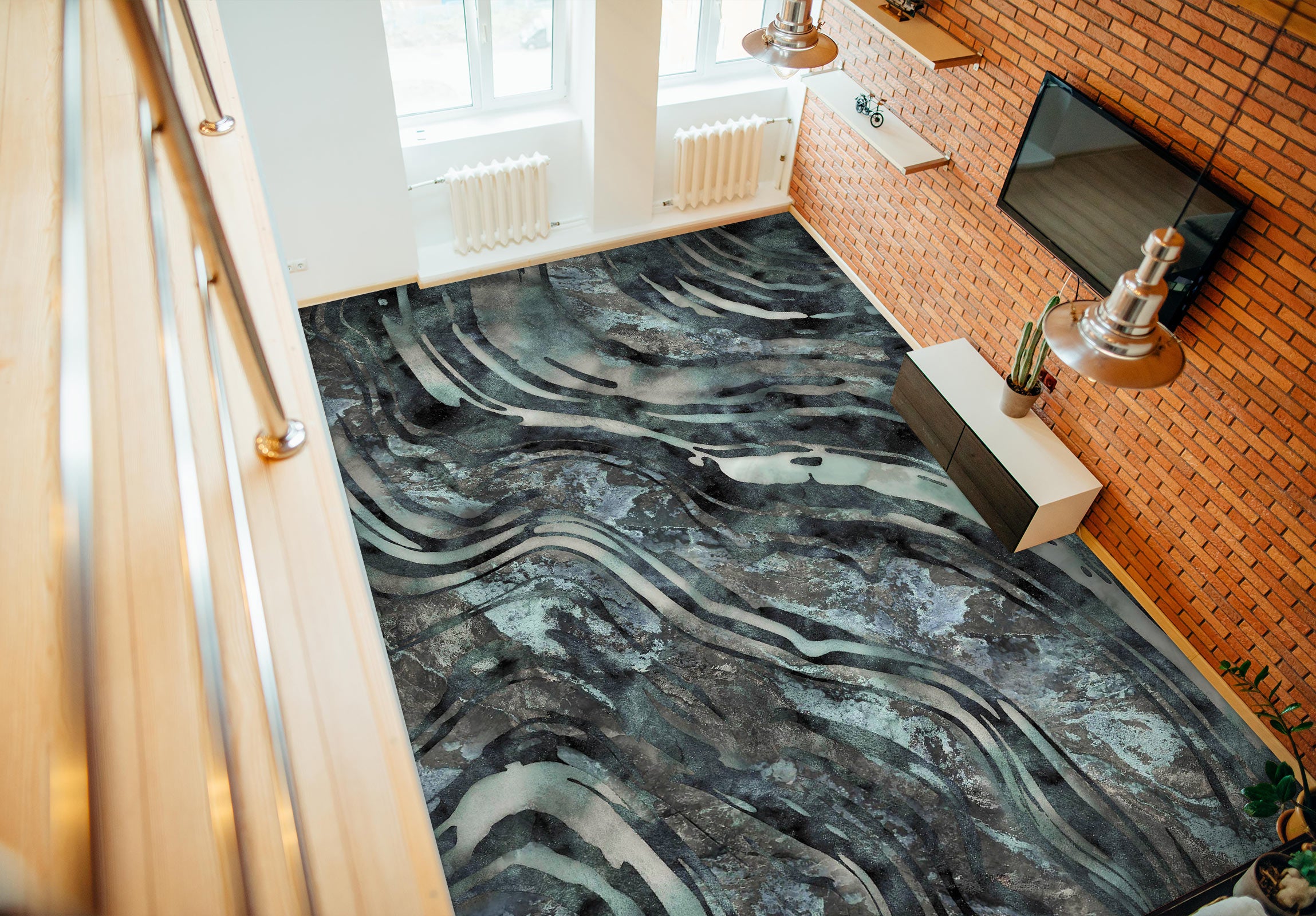 3D Dark Green Striped Pattern 102137 Andrea Haase Floor Mural