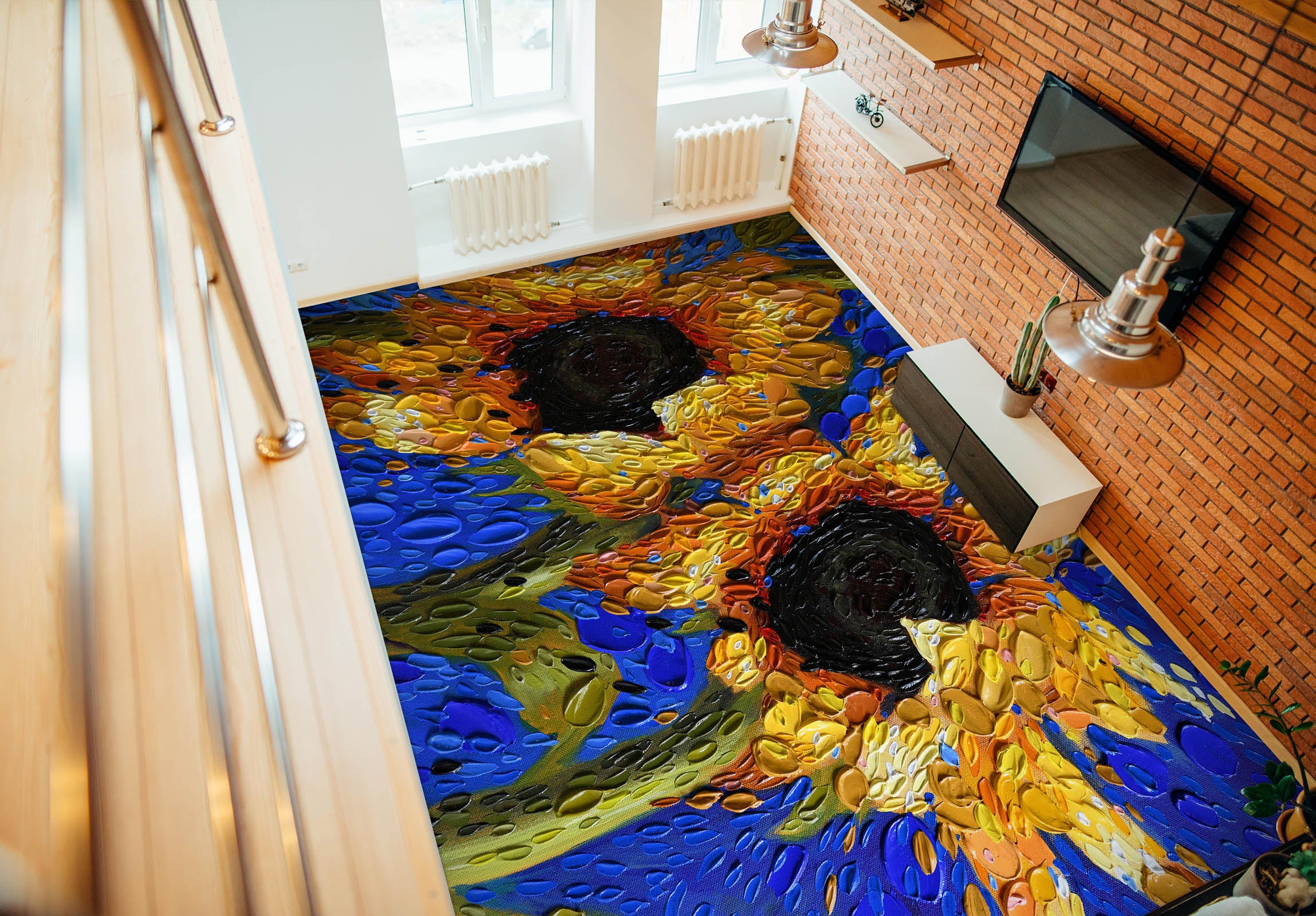 3D Sunflower 102152 Dena Tollefson Floor Mural