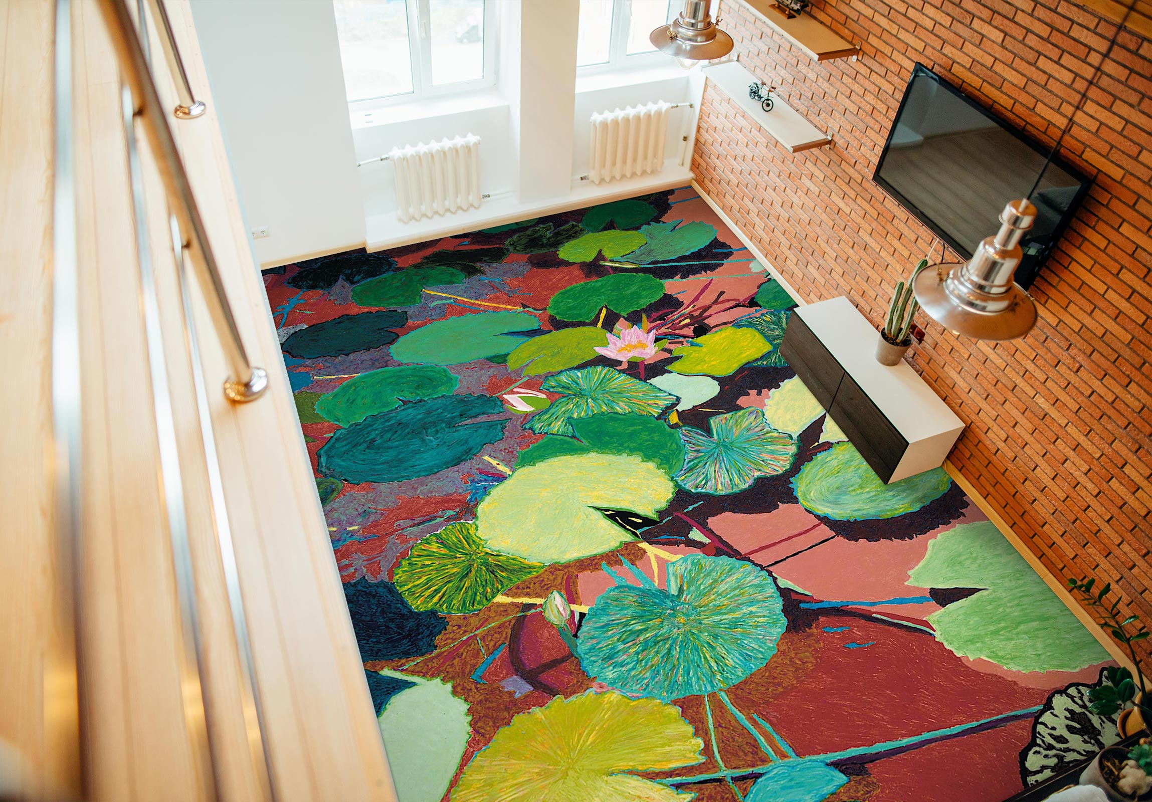 3D Colorful Lotus Leaf Painting 96122 Allan P. Friedlander Floor Mural