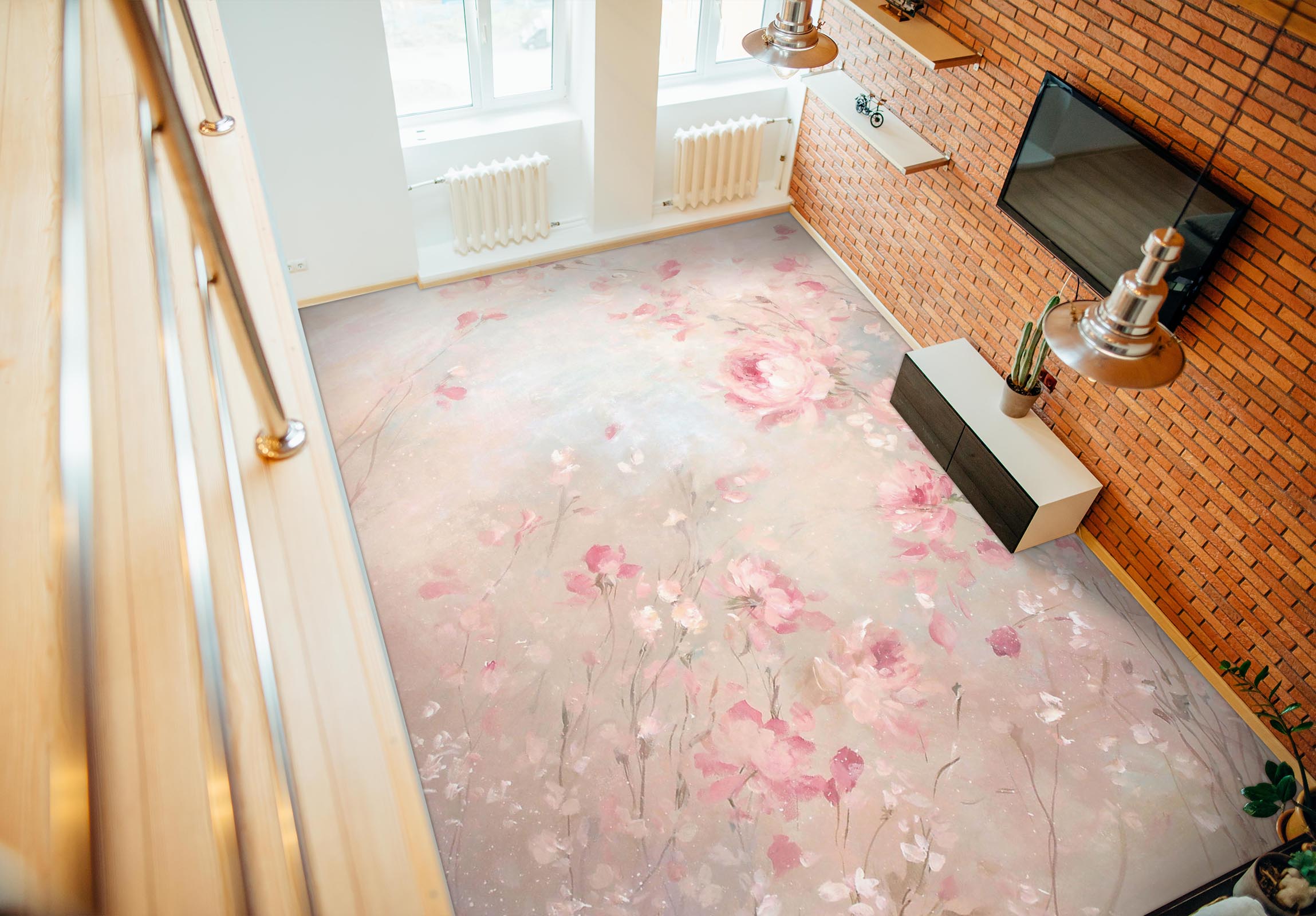 3D Pink Flower Bush Petal 9946 Debi Coules Floor Mural