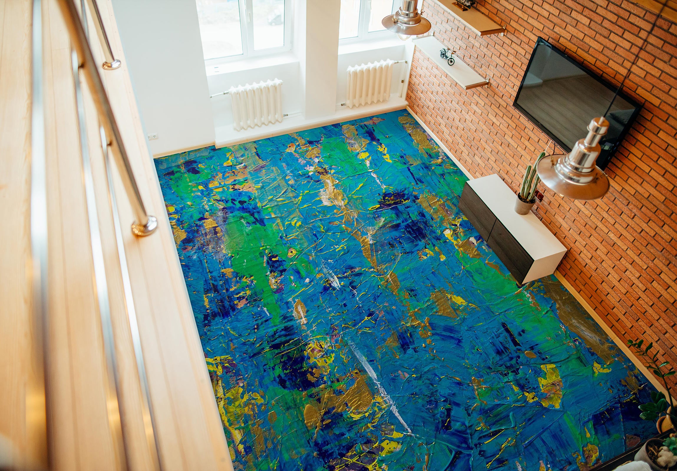3D Blue Green Oil Painting 96110 Allan P. Friedlander Floor Mural