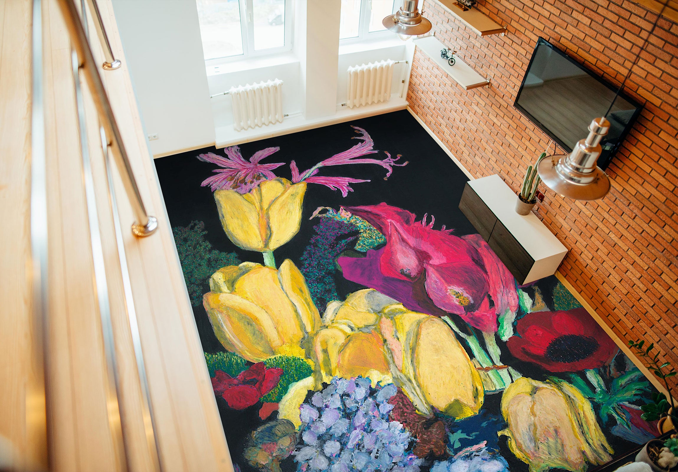 3D Yellow Tulips Flower 96129 Allan P. Friedlander Floor Mural