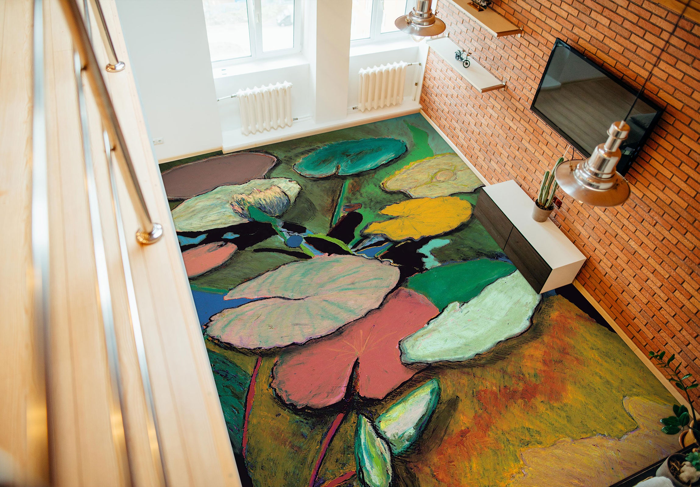 3D Lotus Leaf Painting 96127 Allan P. Friedlander Floor Mural