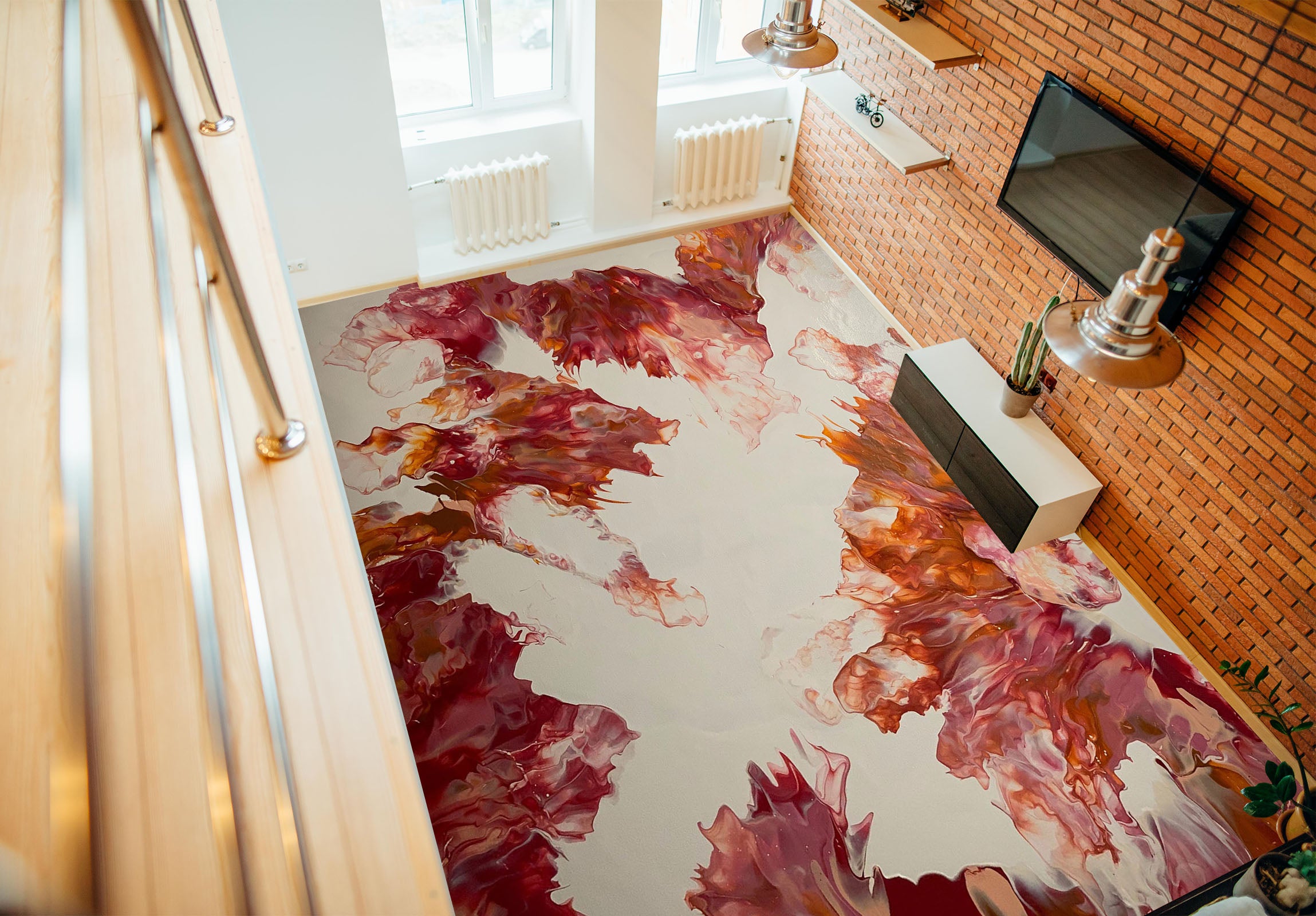 3D Red Watercolor Pattern 98200 Valerie Latrice Floor Mural