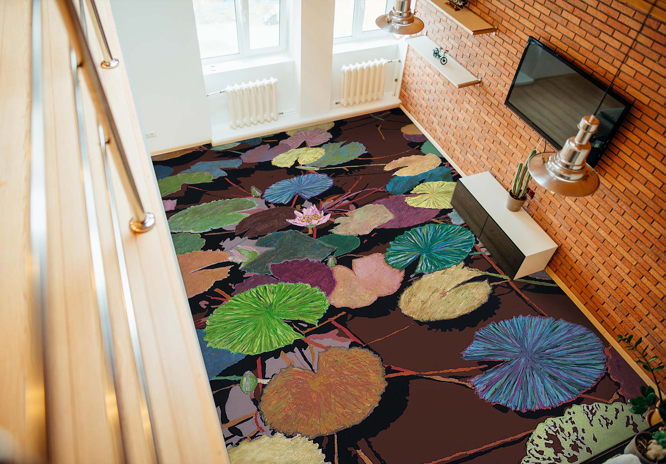 3D Lotus Leaf Color Pattern 96124 Allan P. Friedlander Floor Mural