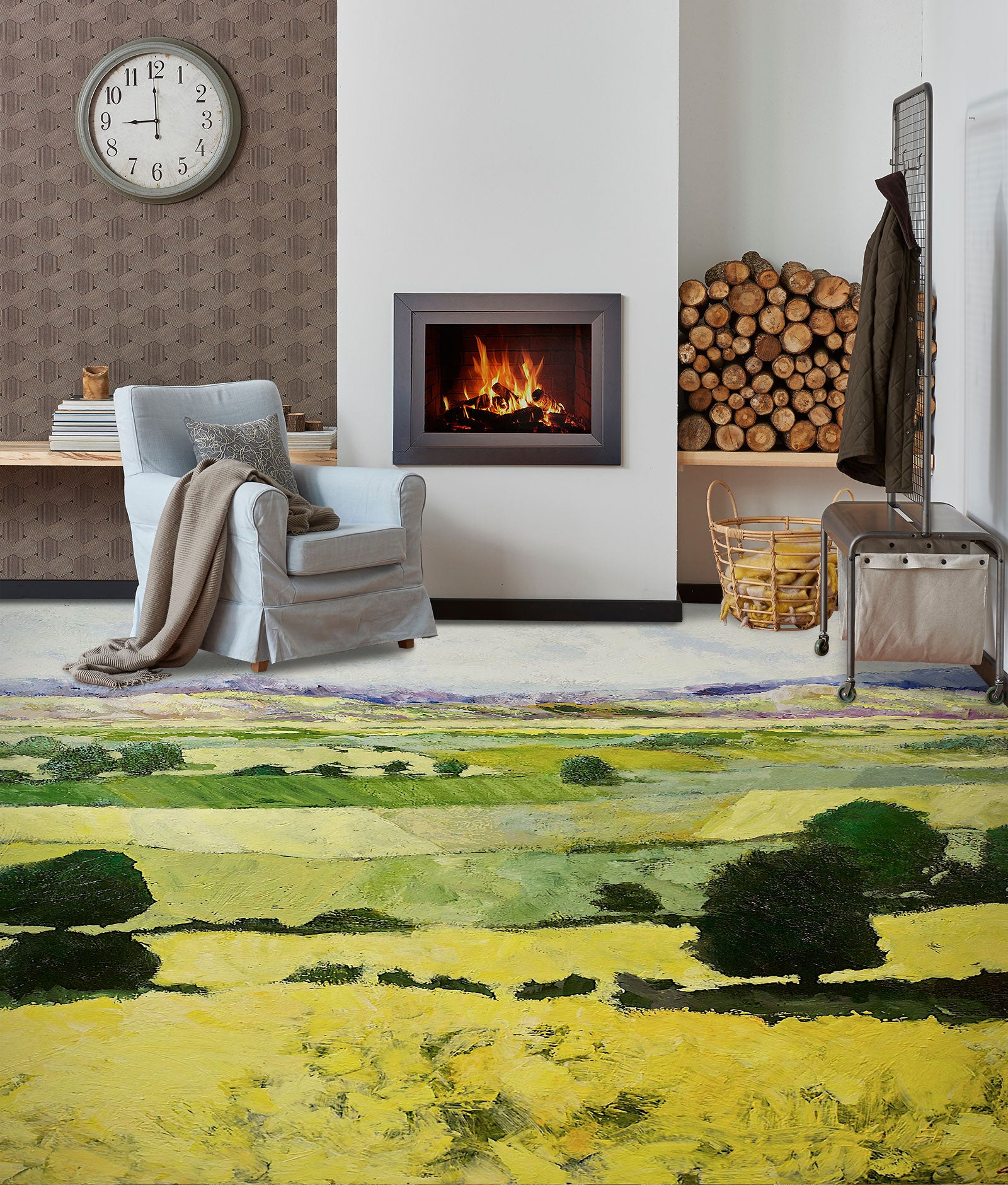 3D Yellow Green Field Grass Trees 9514 Allan P. Friedlander Floor Mural