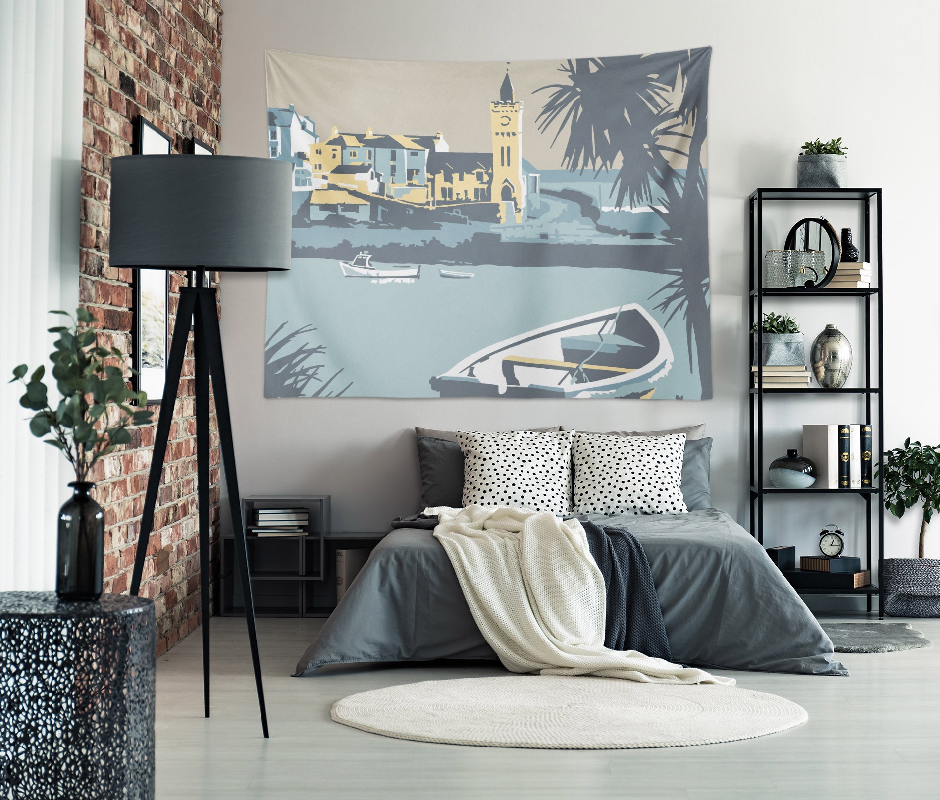 3D Blue Lake Boat 1030 Steve Read Tapestry Hanging Cloth Hang