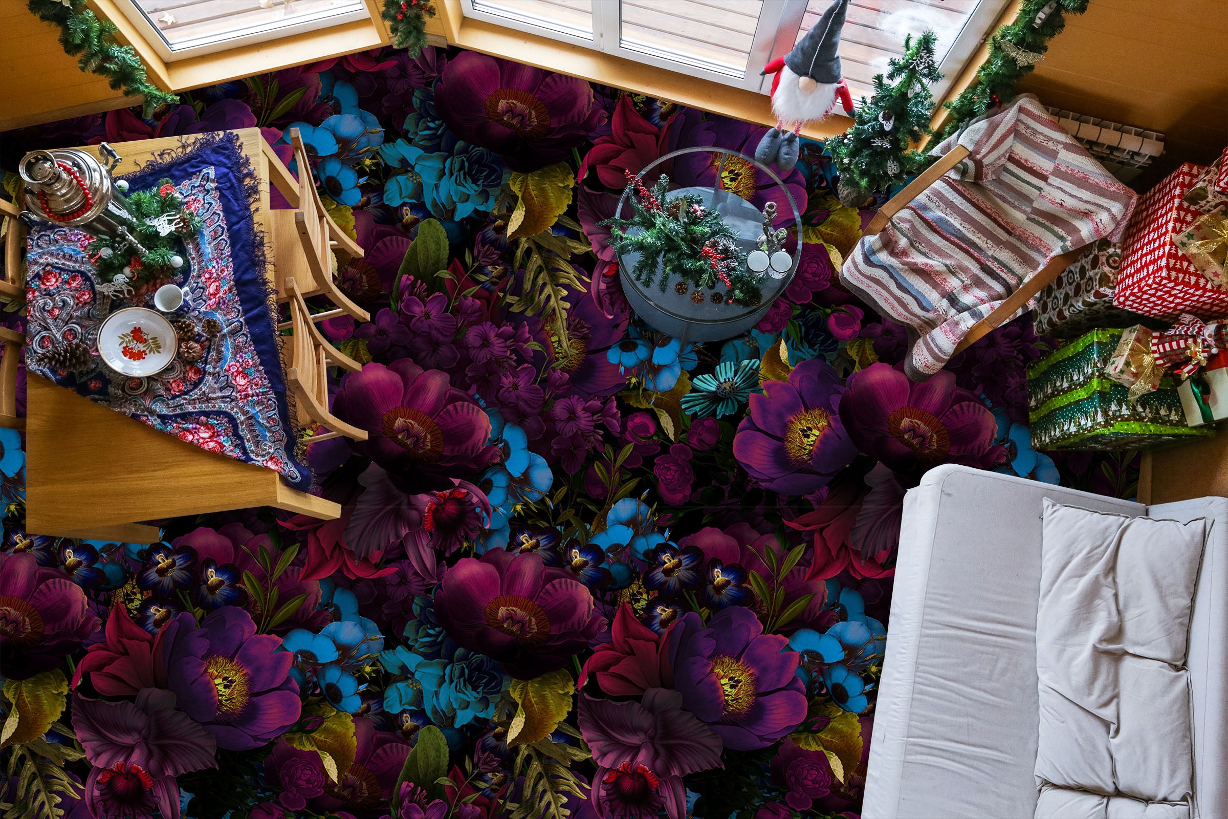 3D Blue Purple Flowers 99180 Uta Naumann Floor Mural
