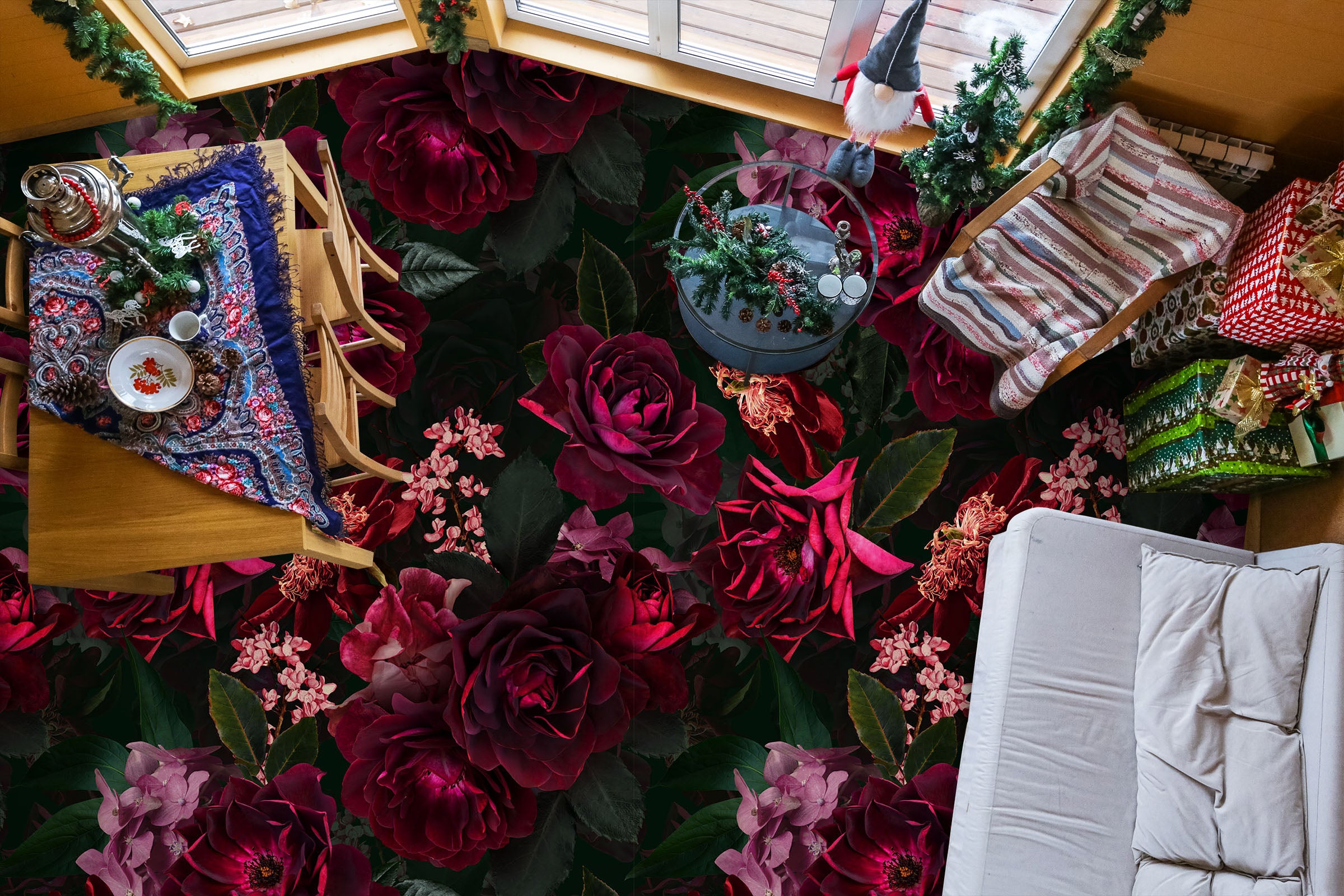 3D Rose Red Clump 99226 Uta Naumann Floor Mural