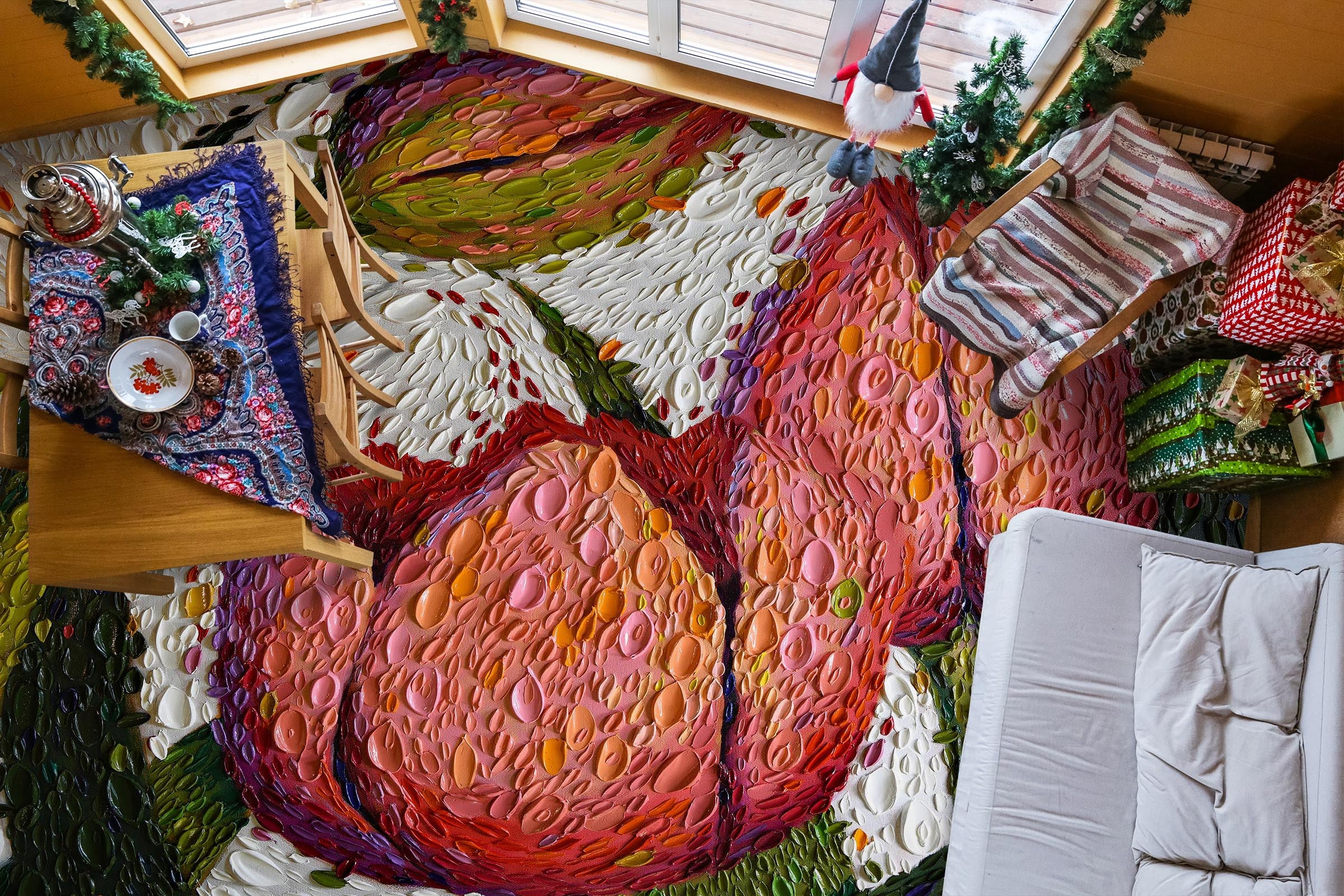 3D Red Lotus Bud 102163 Dena Tollefson Floor Mural