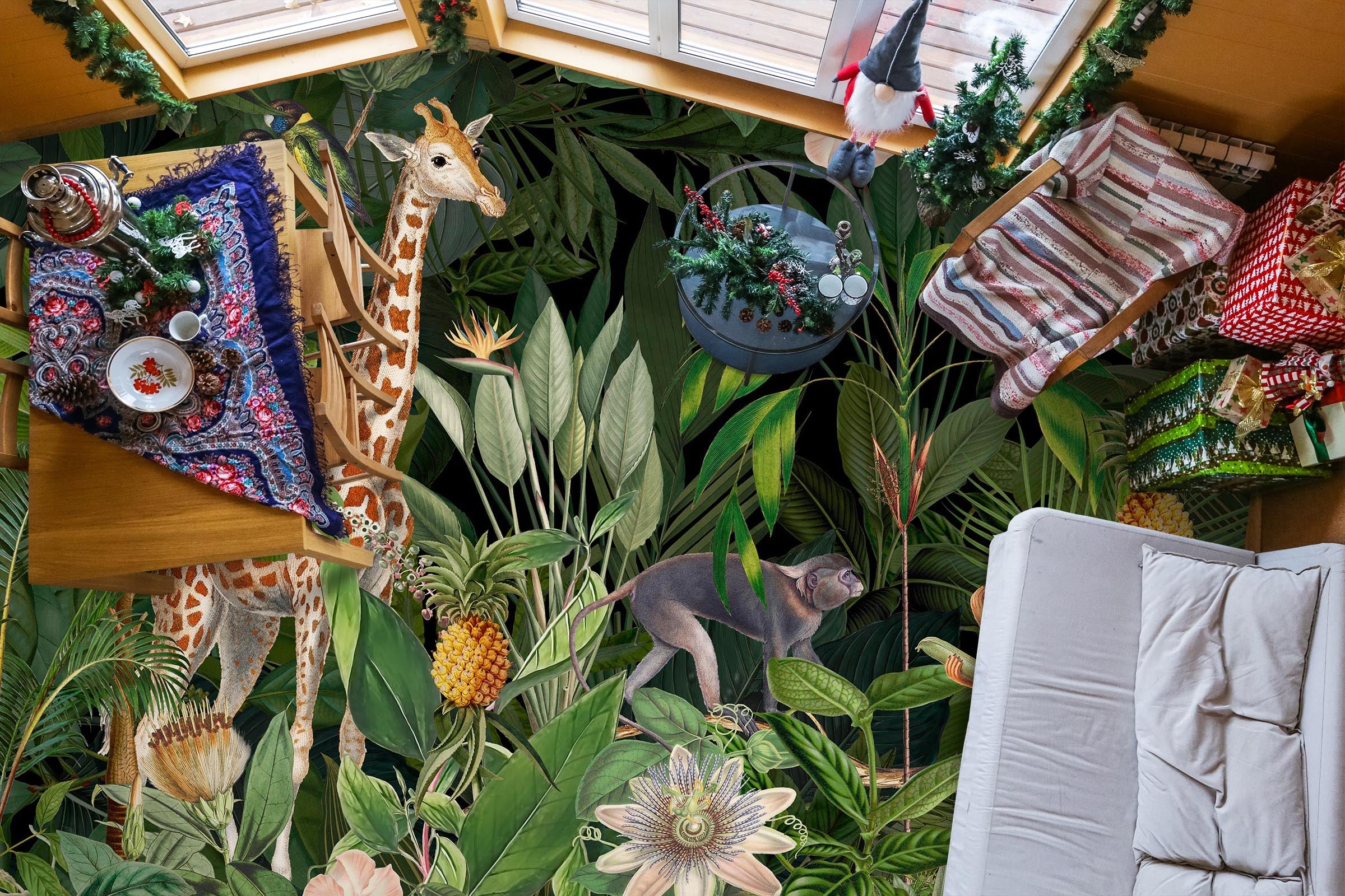 3D Giraffe Monkey Jungle 104166 Andrea Haase Floor Mural