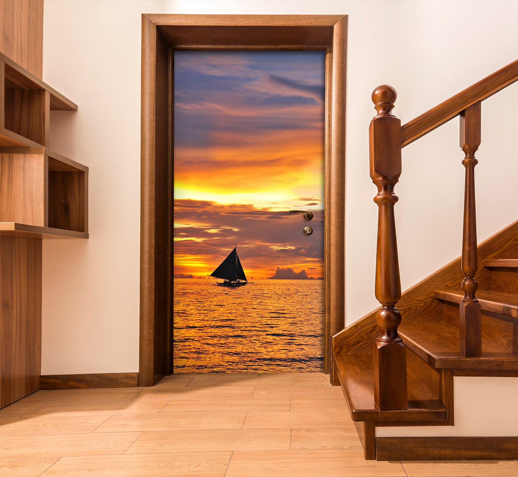 3D Sunset Yellow Sea 128 Door Mural