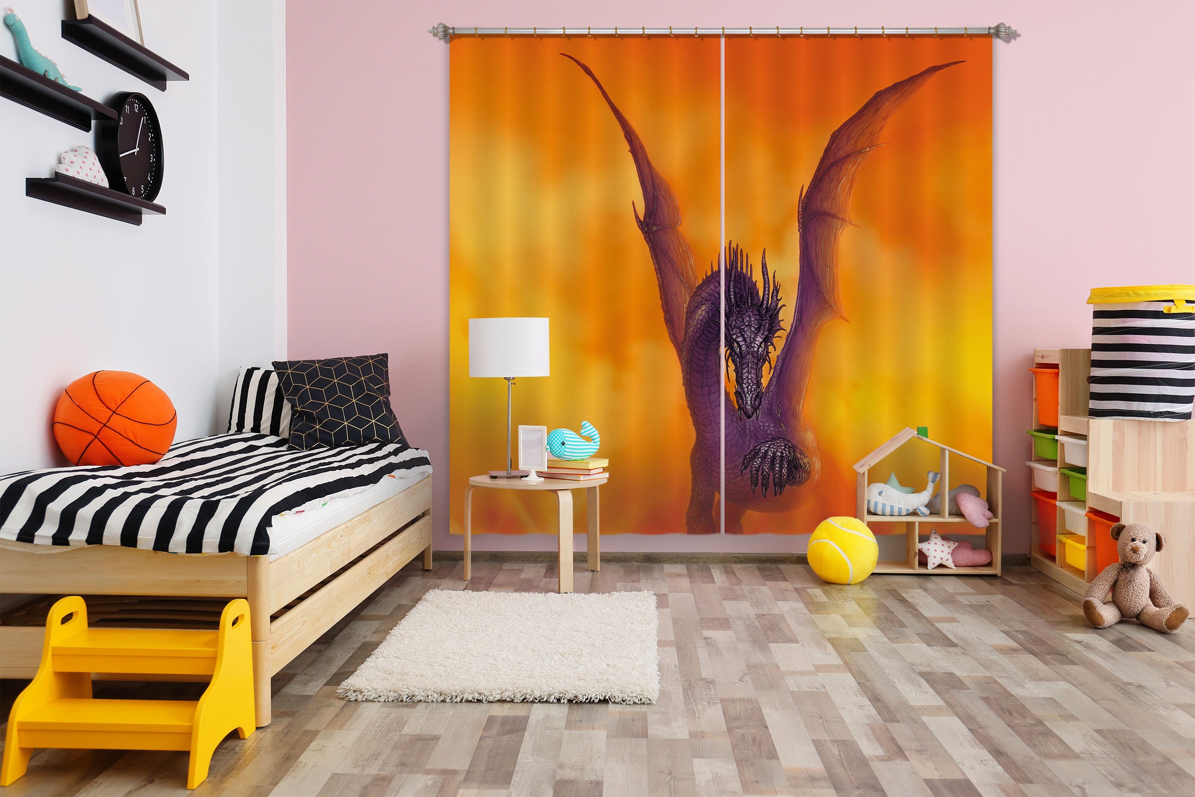 3D Orange Sky Purple Dragon 7164 Ciruelo Curtain Curtains Drapes