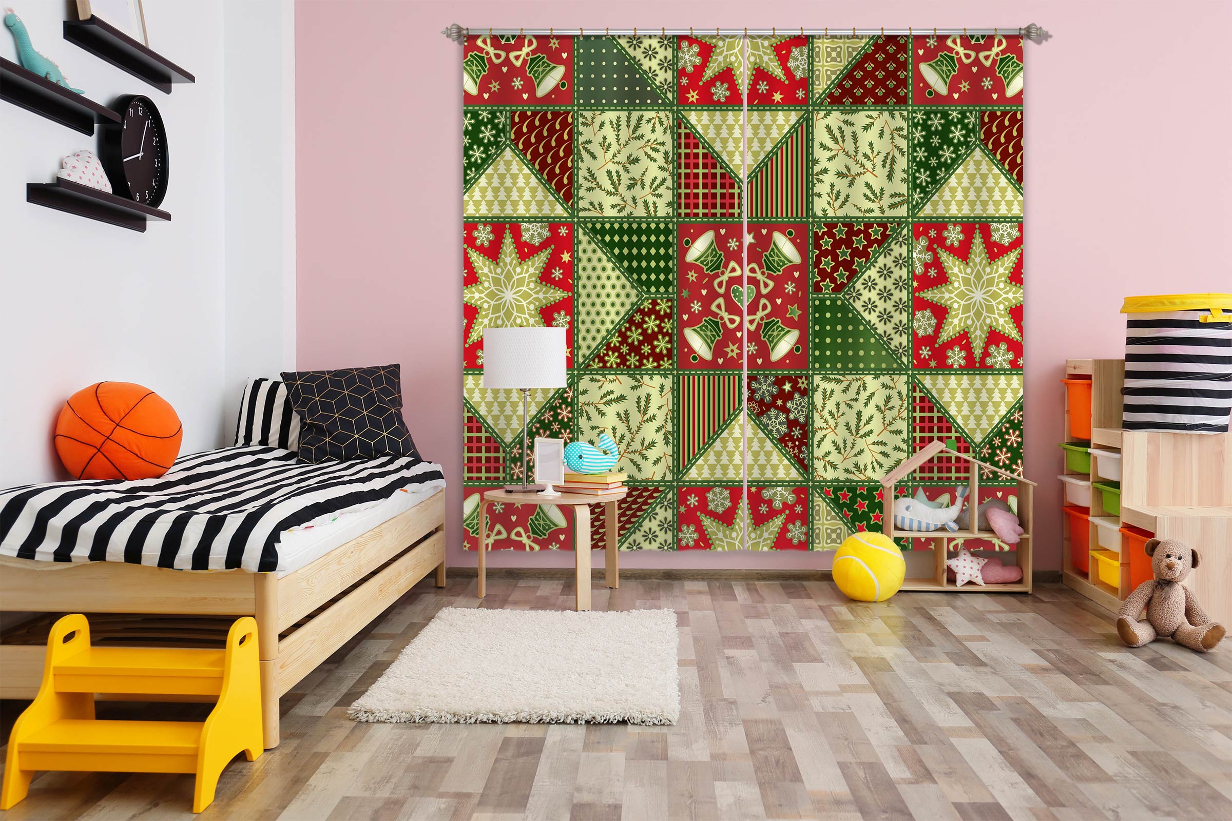 3D Red Green Pattern 52052 Christmas Curtains Drapes Xmas