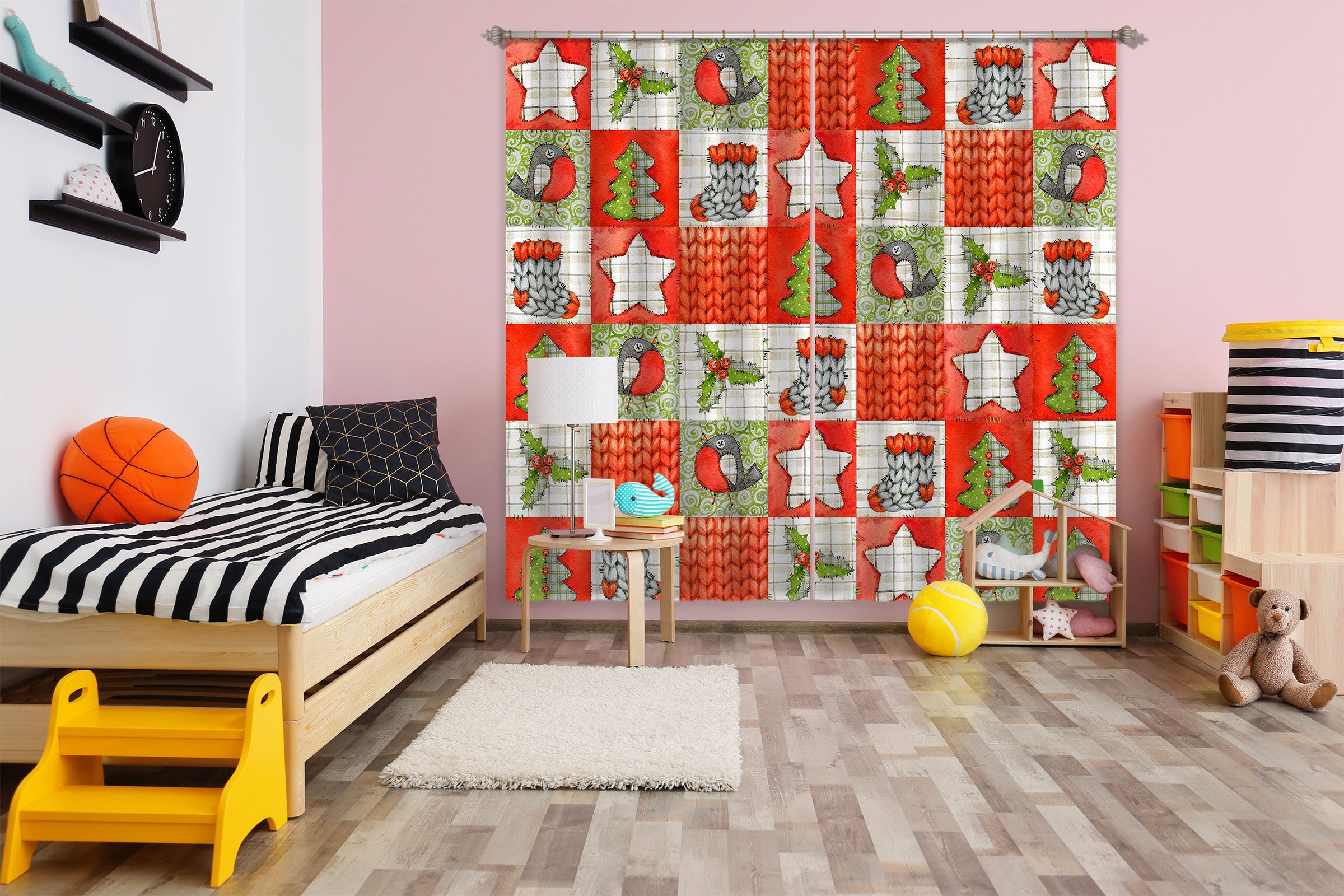 3D Lattice Tree Socks 52033 Christmas Curtains Drapes Xmas