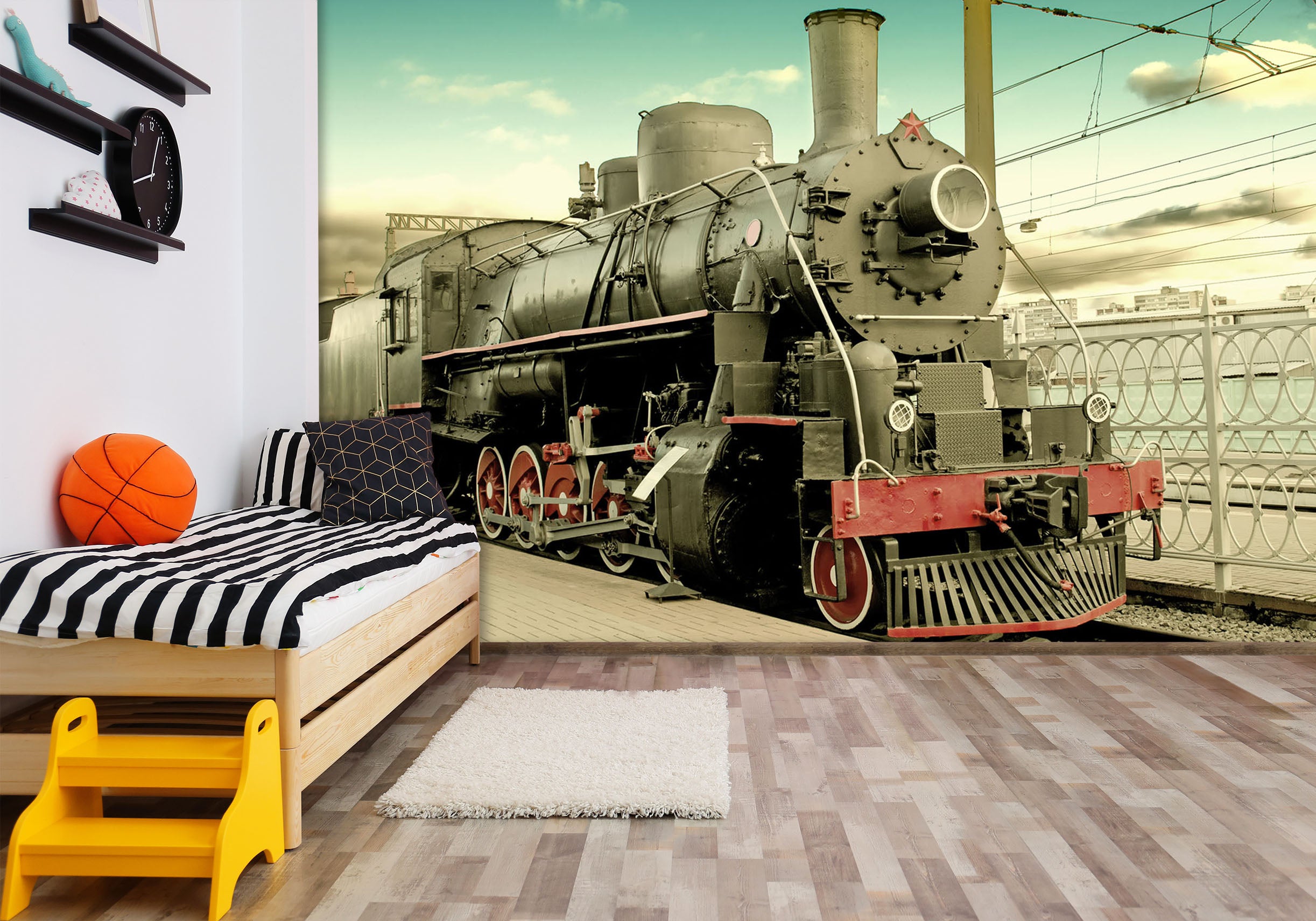 3D Black Train 161 Vehicle Wall Murals