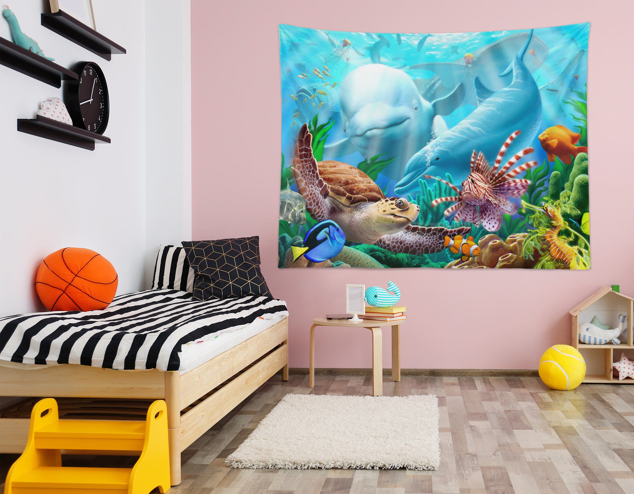 3D Dolphin Sea Turtle 111135 Jerry LoFaro Tapestry Hanging Cloth Hang